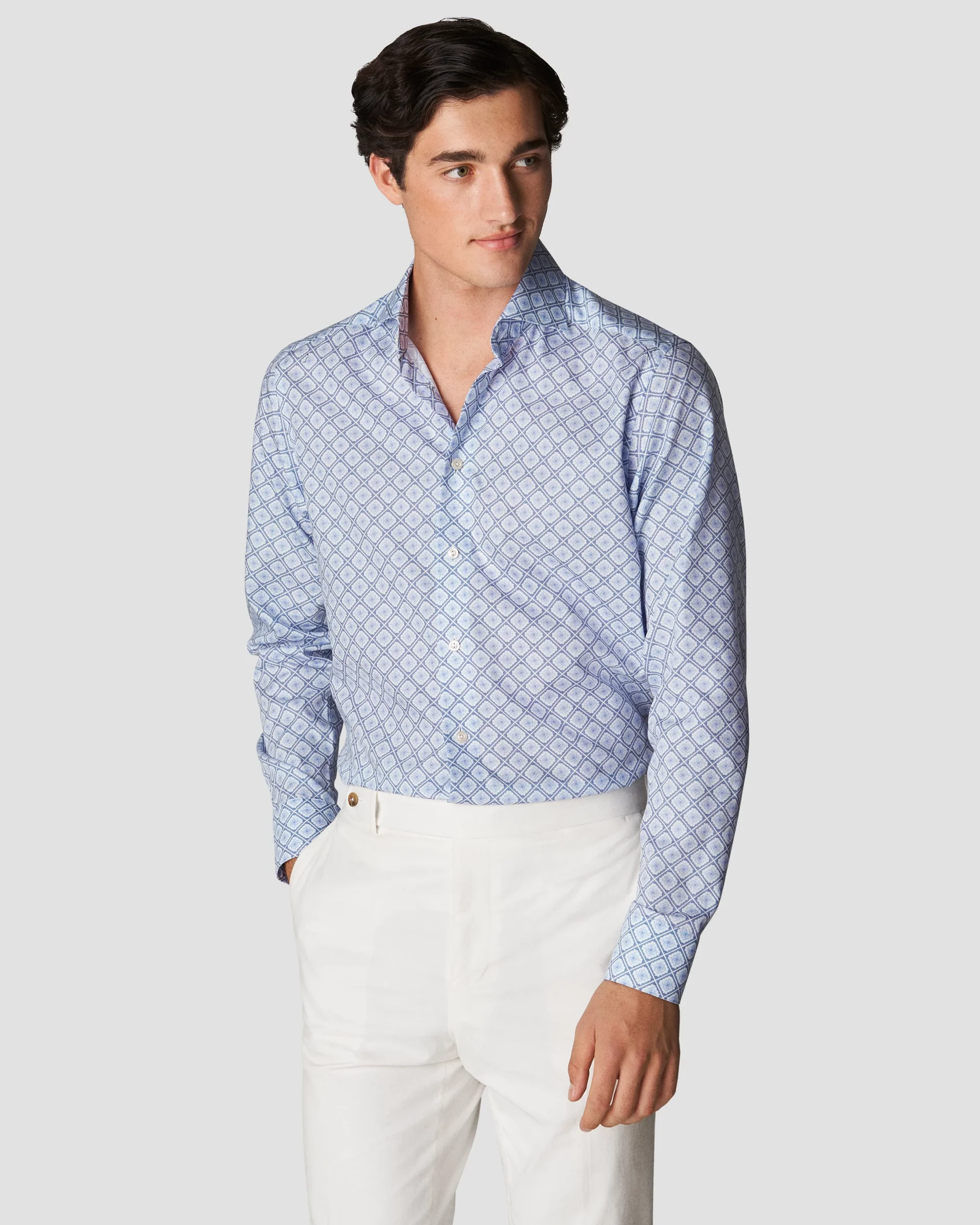 Eton Blue Medallion Print Twill Cotton & Tencel™ Lyocell Dress Shirt | Slim fit | Size  38
