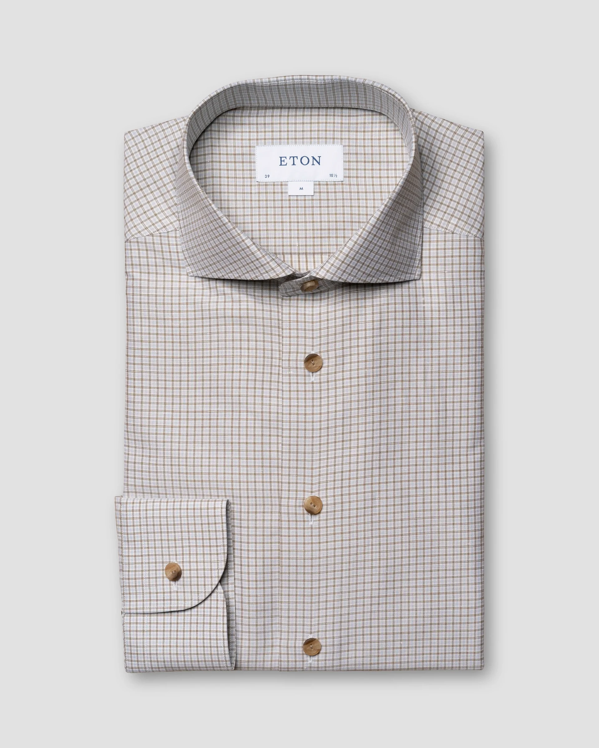 Eton Brown Checked Wrinkle Free Cotton Linen Shirt | Contemporary fit | Size  43