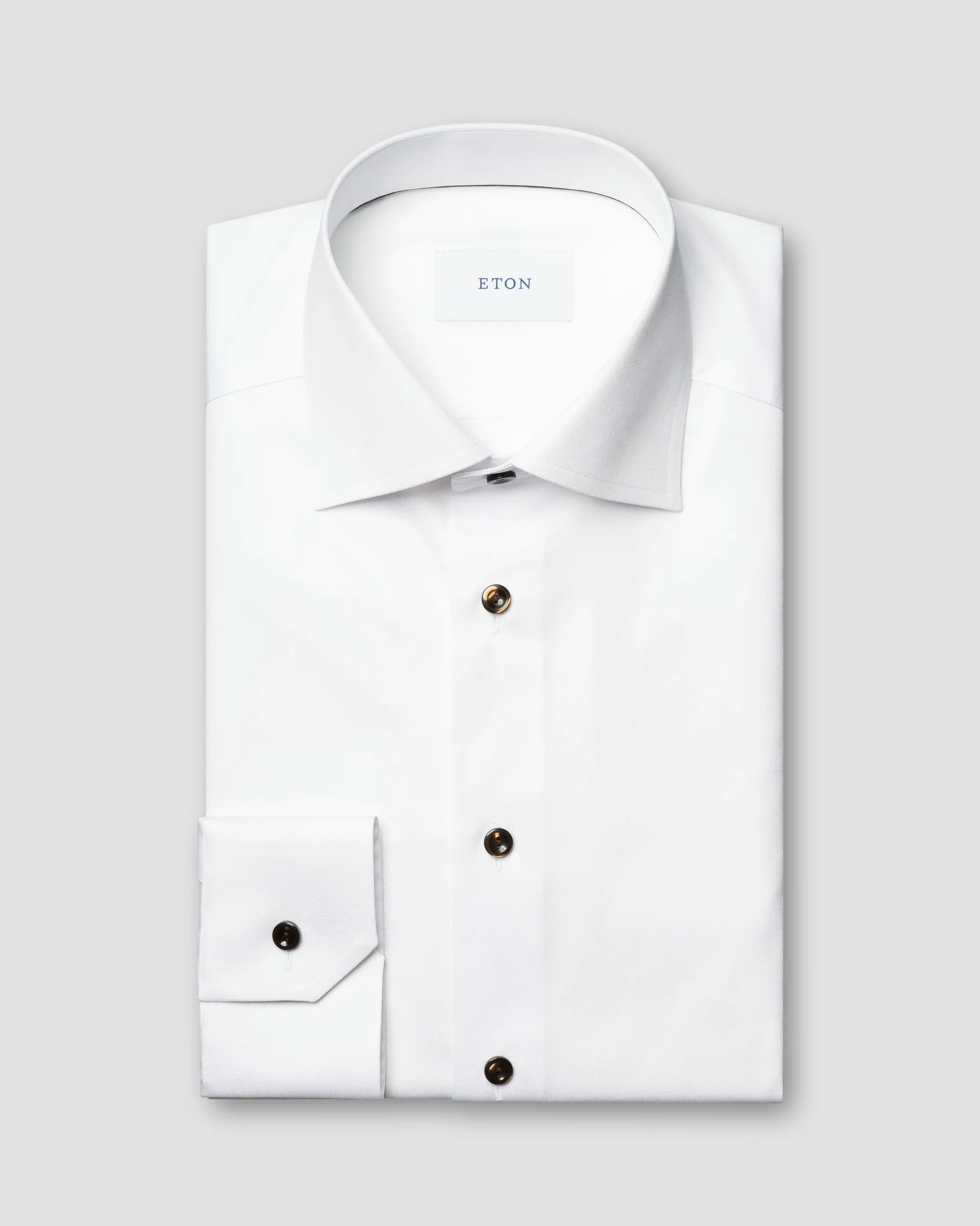 Eton Solid Brown Buttons Signature Twill Dress Shirt | Slim fit | Size  38