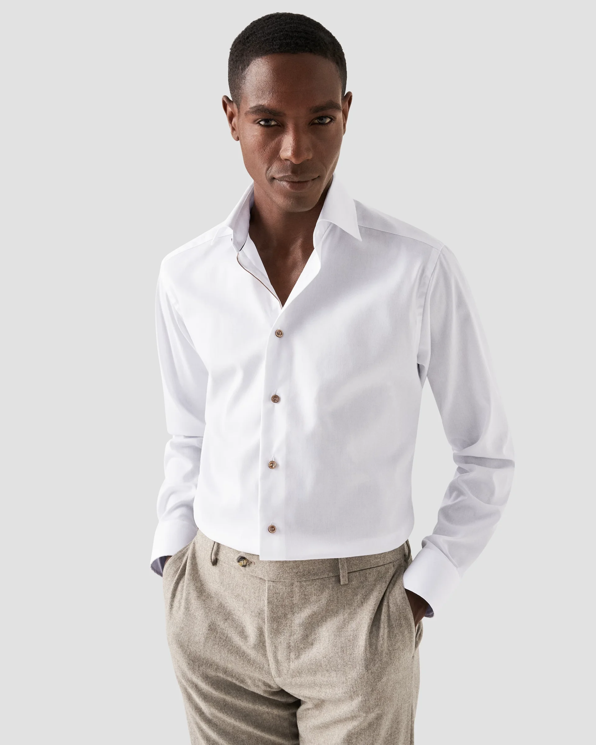 Eton White Signature Twill Dress Shirt - Brown Contrast Details | Slim fit | Size  38