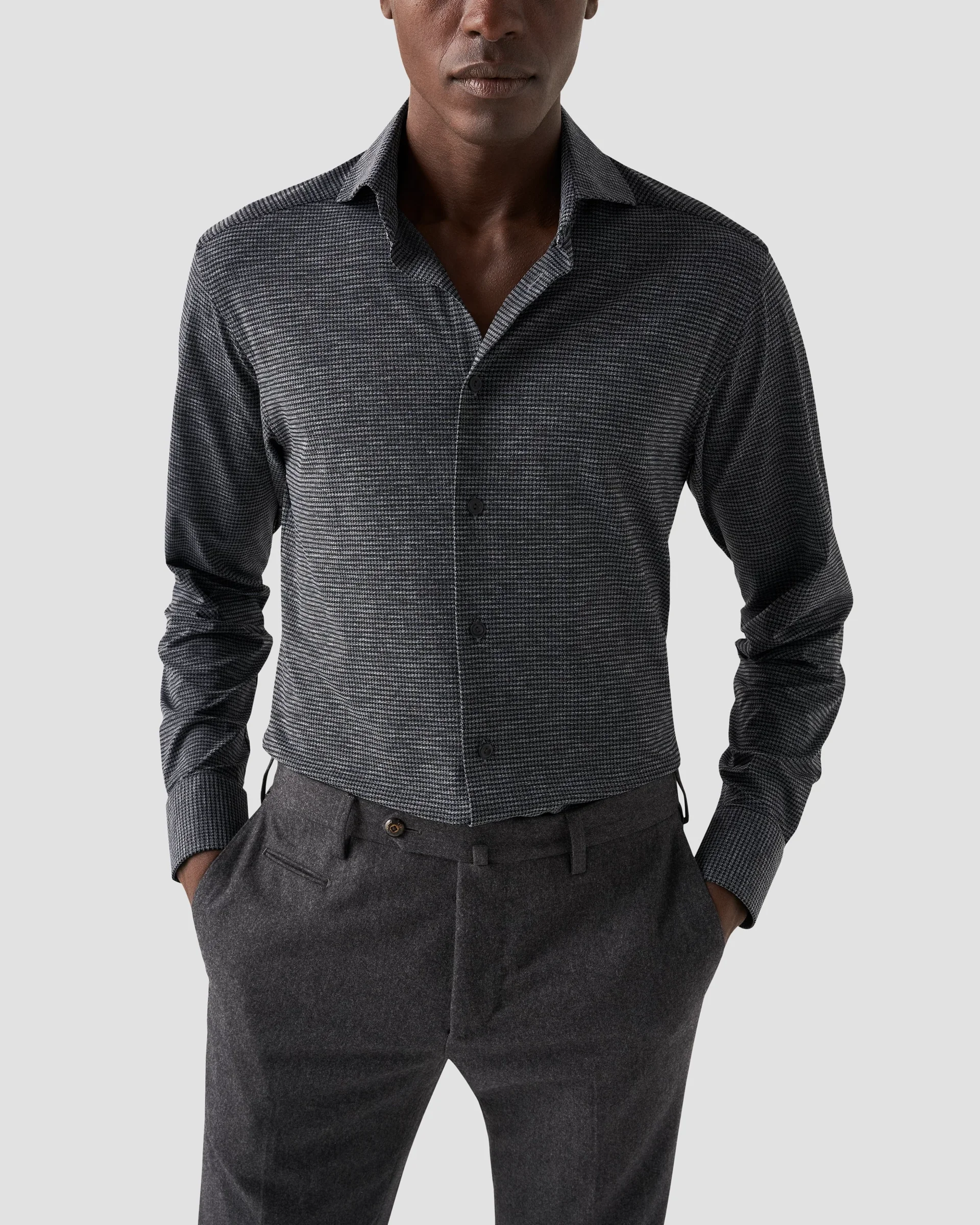 Eton Black Houndstooth Four-Way Stretch Shirt | Contemporary fit | Size  38