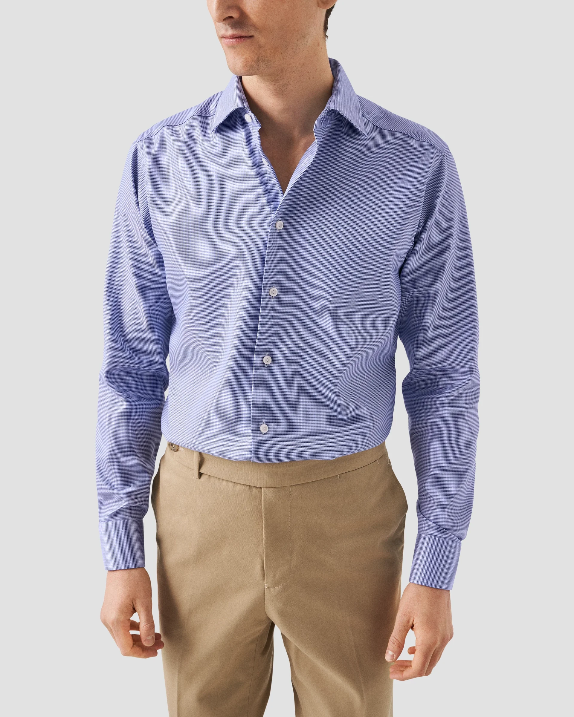 Eton Mid Blue Patterned Textured Twill Shirt | Slim fit | Size  39