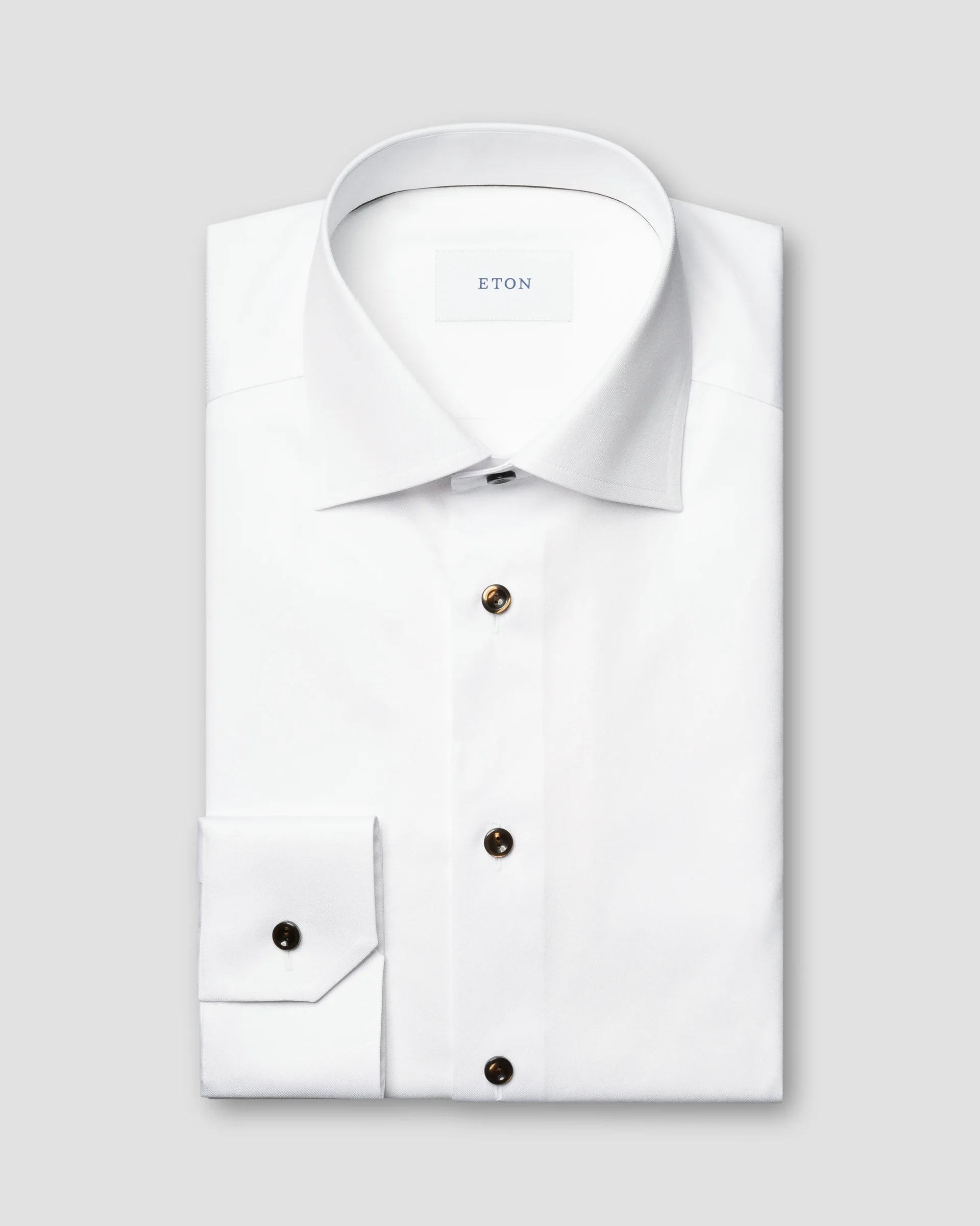 Eton Solid Brown Buttons Signature Twill Dress Shirt | Contemporary fit | Size  43