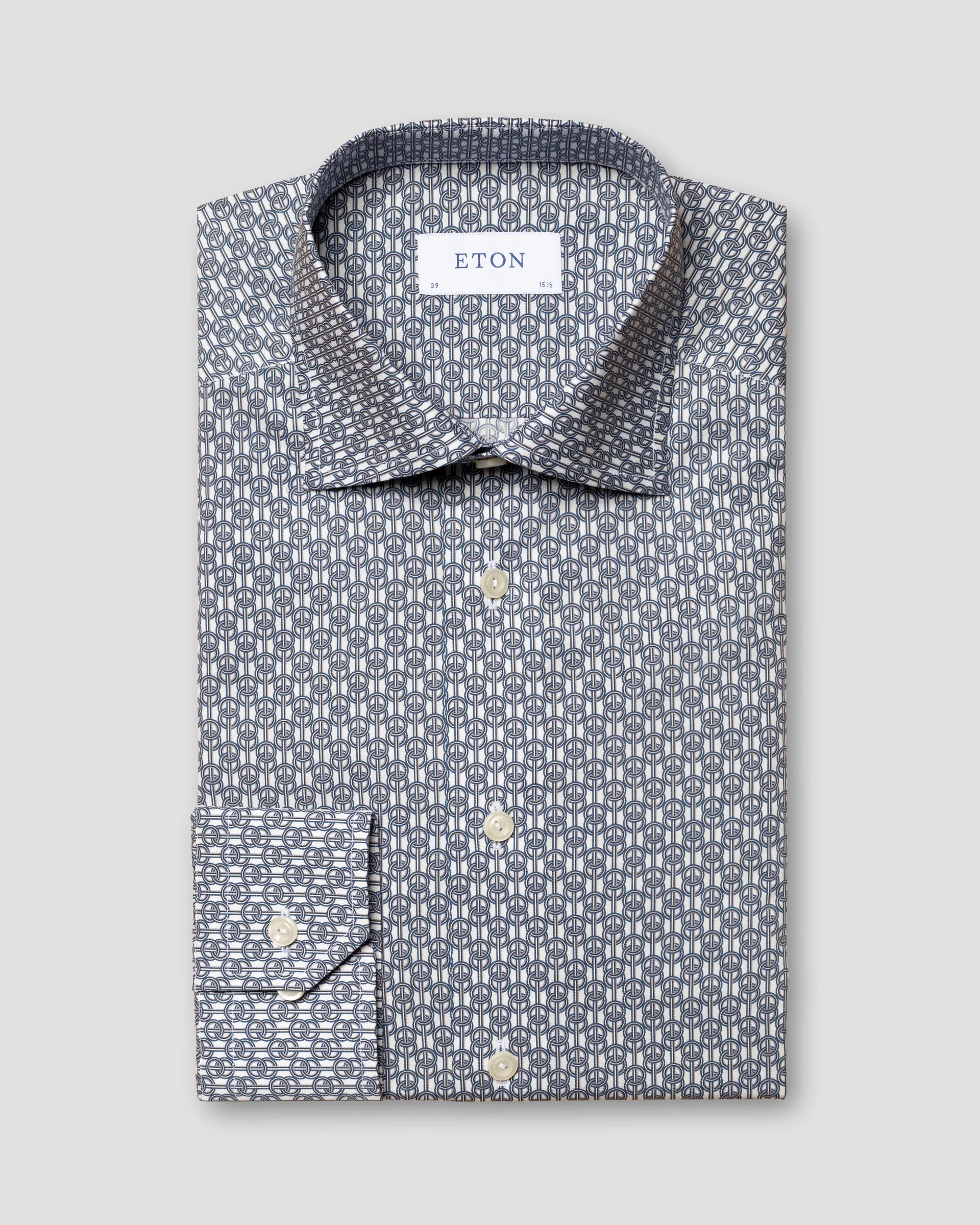 Eton Navy 3D Geometric Print Fine Twill Dress Shirt | Slim fit | Size  40