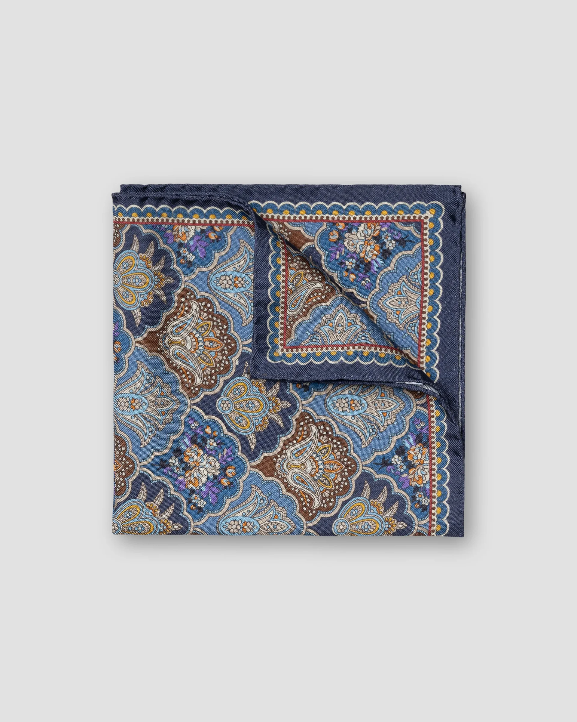 Eton Mid Blue Medallion Print Silk Pocket Square