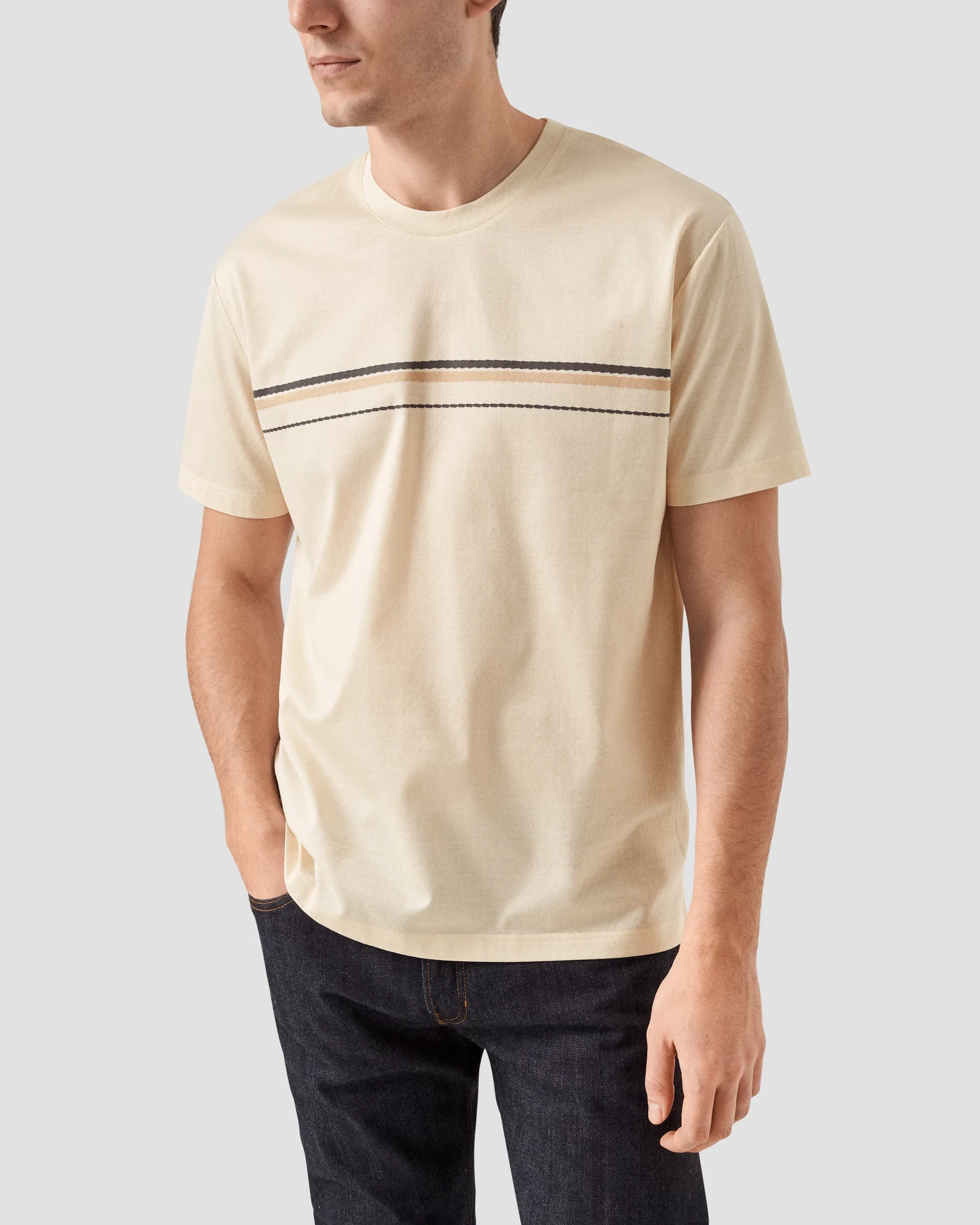 Eton Light Brown Striped Filo Di Scozia  T-Shirt | Size  L