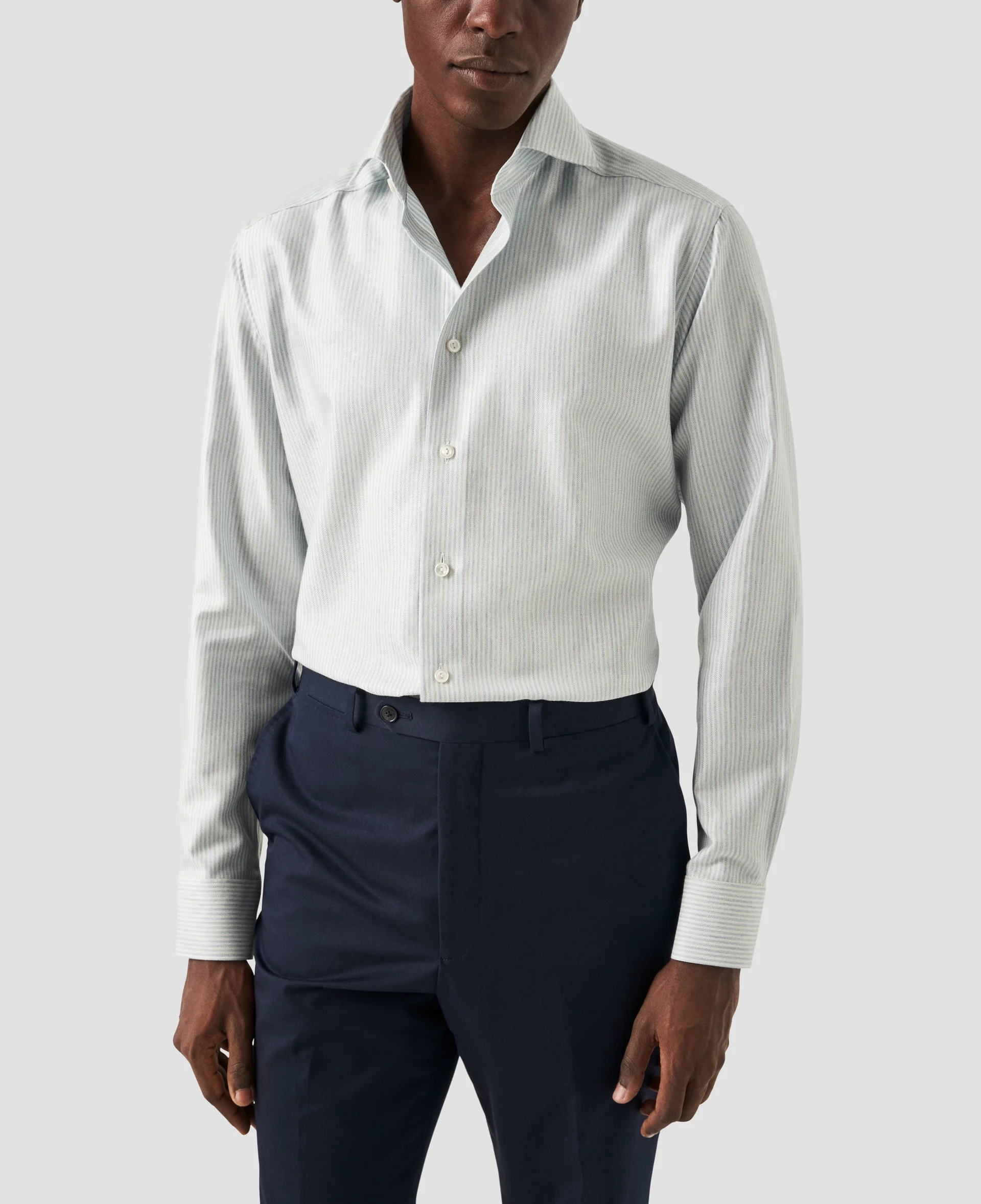 Eton Light Blue Striped Cotton Silk Cashmere Shirt | Contemporary fit | Size  40