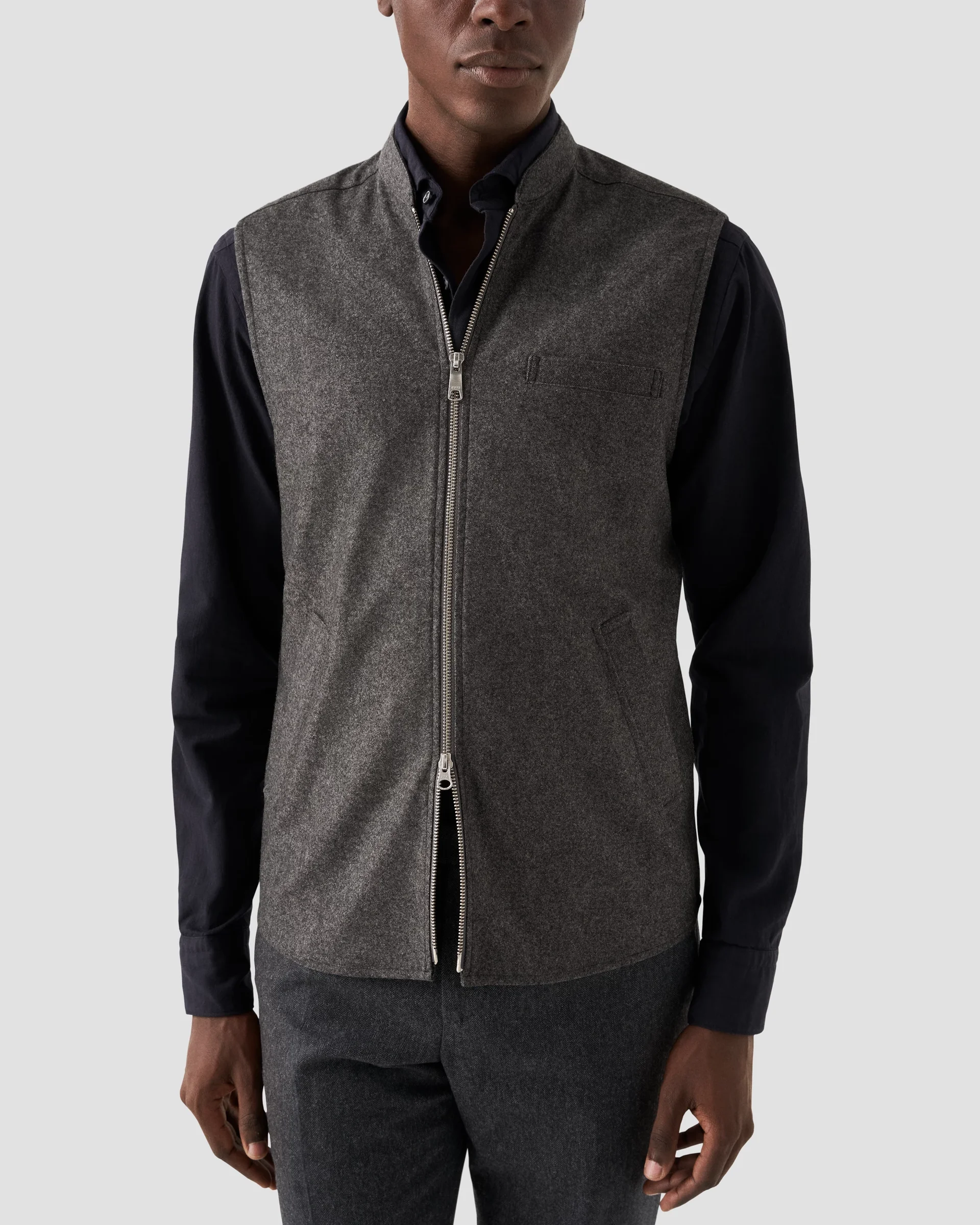 Eton Dark Gray Wool-Cashmere Flannel Vest | Size  XS