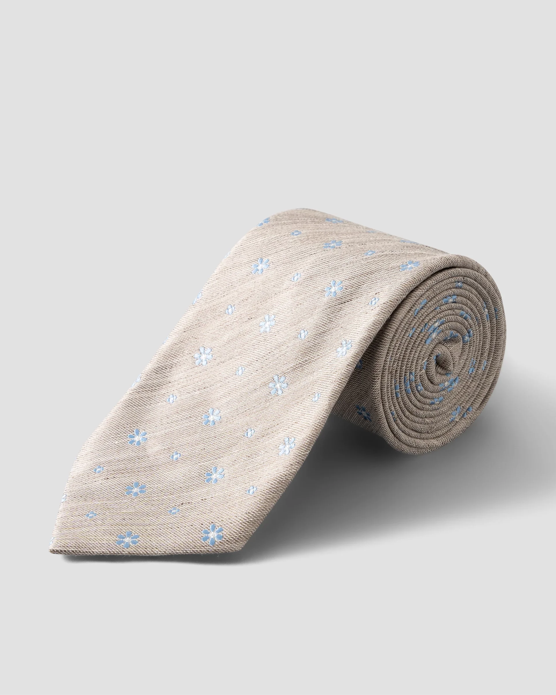 Eton Light Brown Floral Print Silk Linen Tie