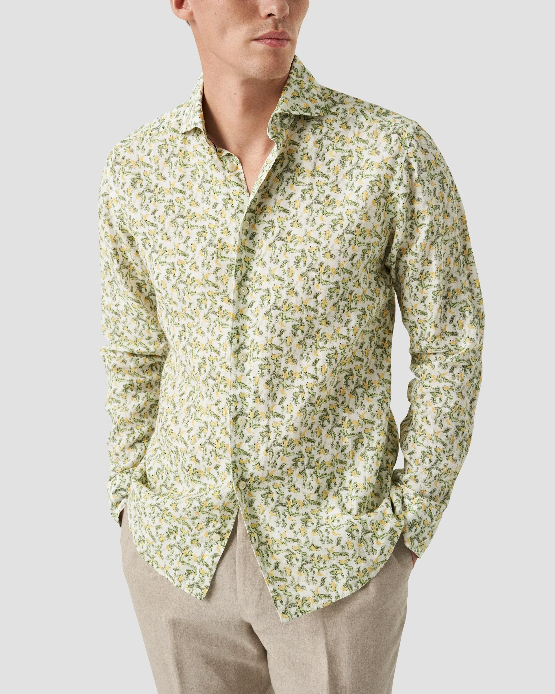 Eton Grön Linneskjorta Bananmönster | Contemporary fit | Storlek  45