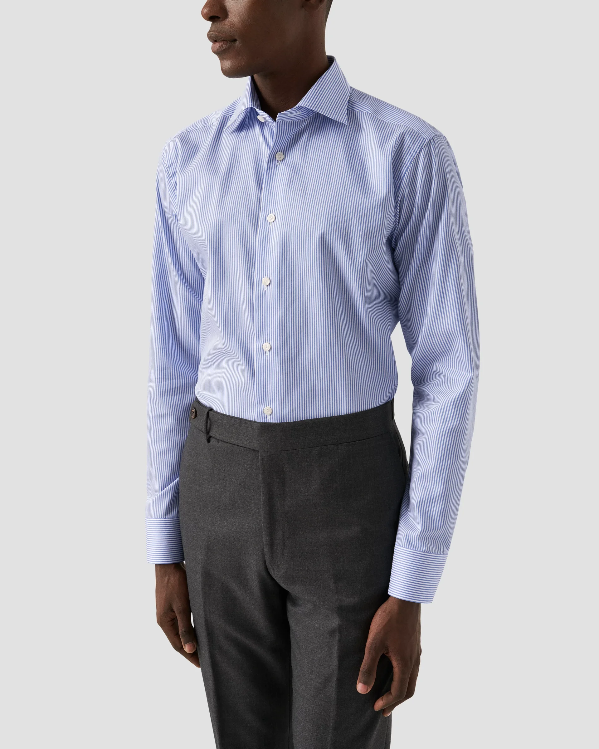 Eton Mid Blue Striped Fine Twill Dress Shirt | Contemporary fit | Size  37