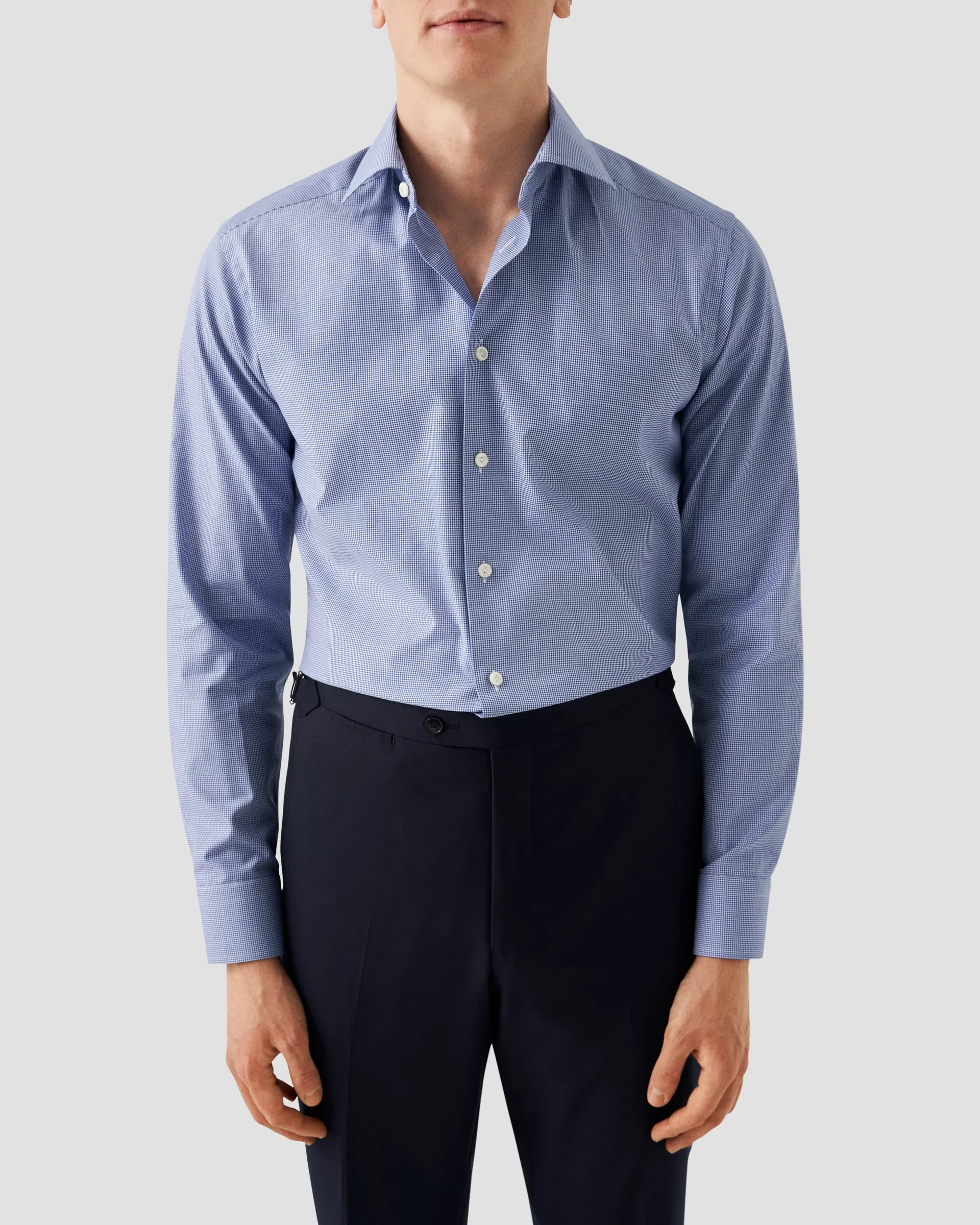 Eton Mid Blue Fine Check Signature Twill Dress Shirt | Contemporary fit | Size  43