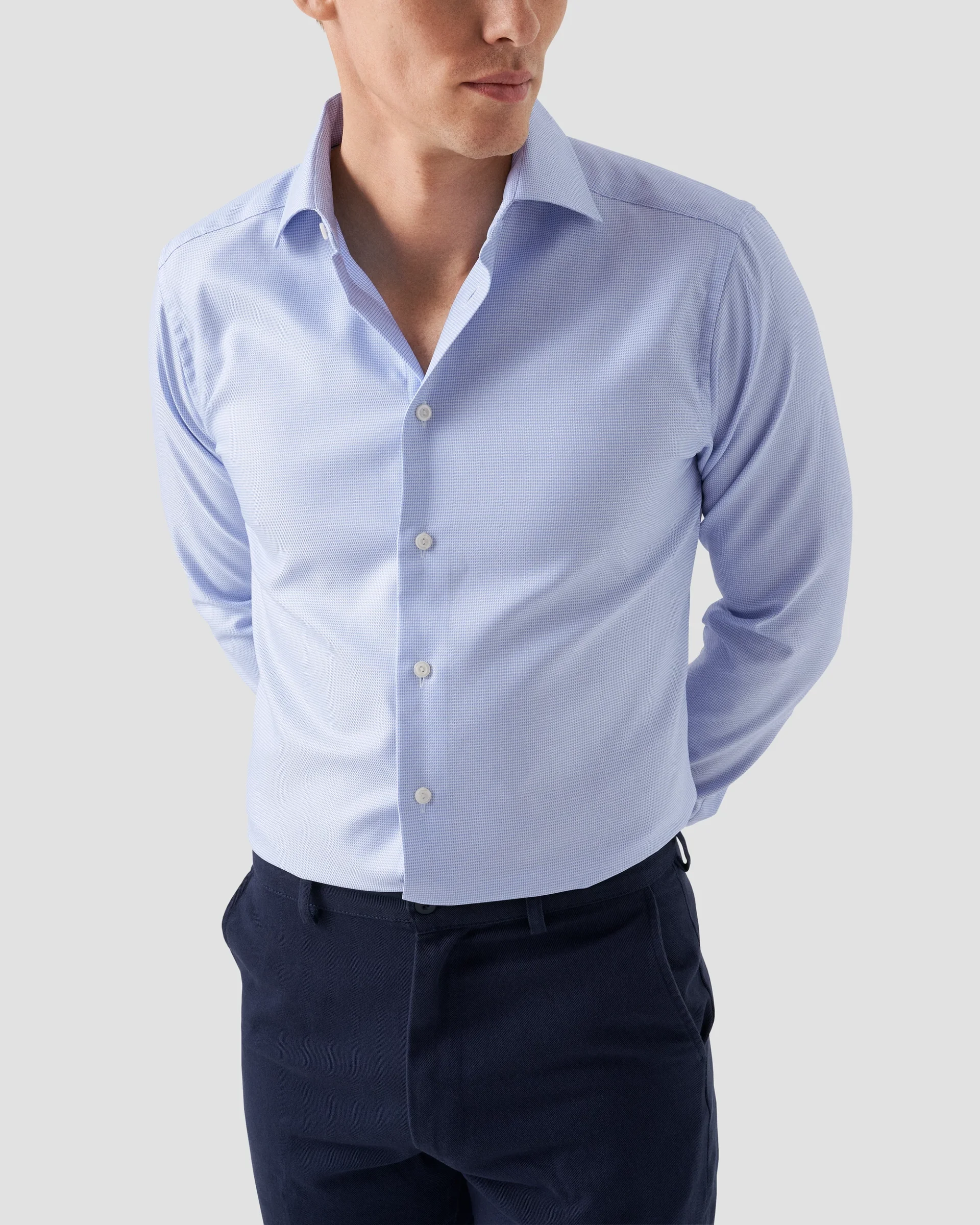 Eton Light Blue Patterned Textured Twill Dress Shirt | Contemporary fit | Size  39
