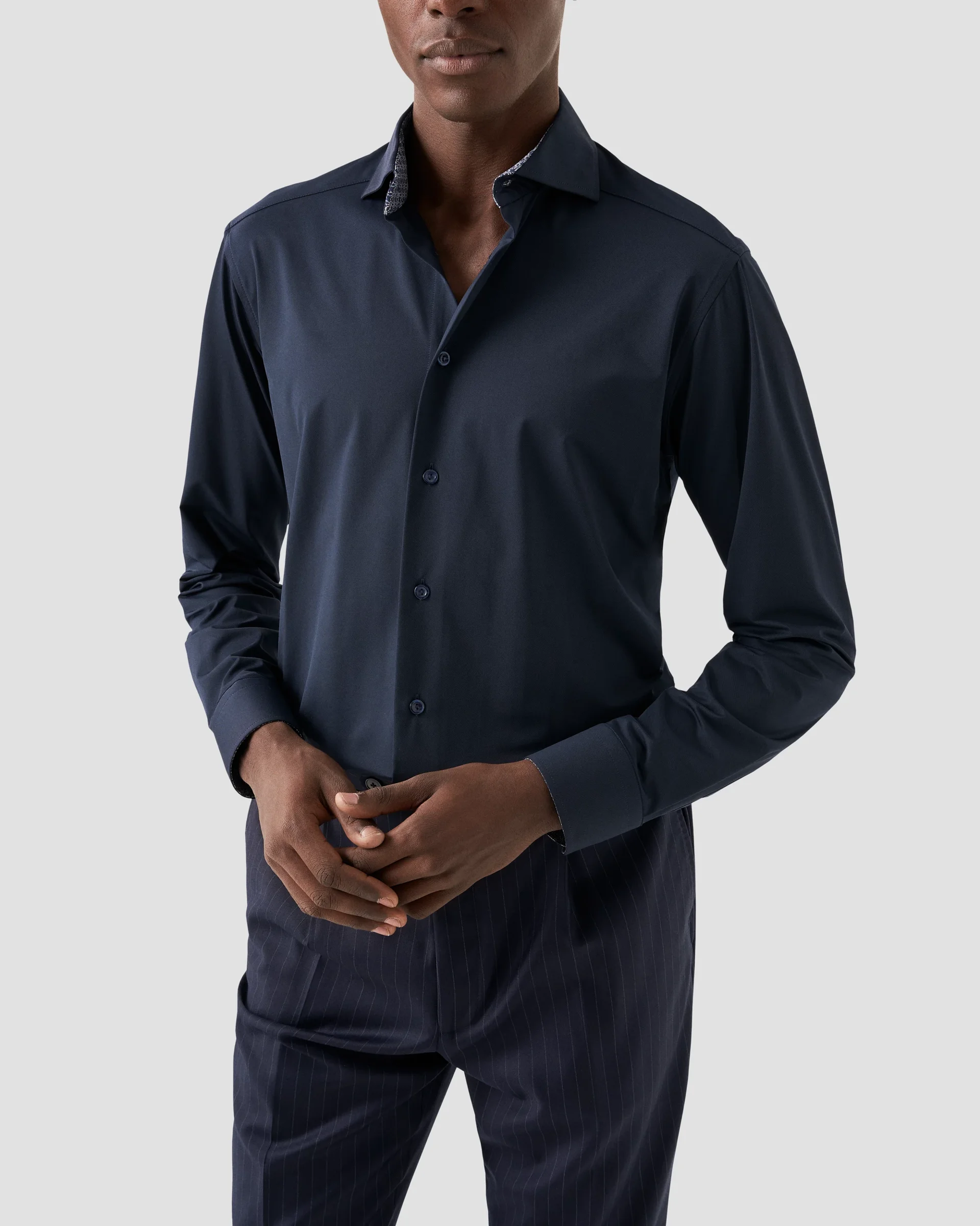 Eton Navy Four-Way Stretch Shirt - Geometric Contrast Details | Slim fit | Size  39