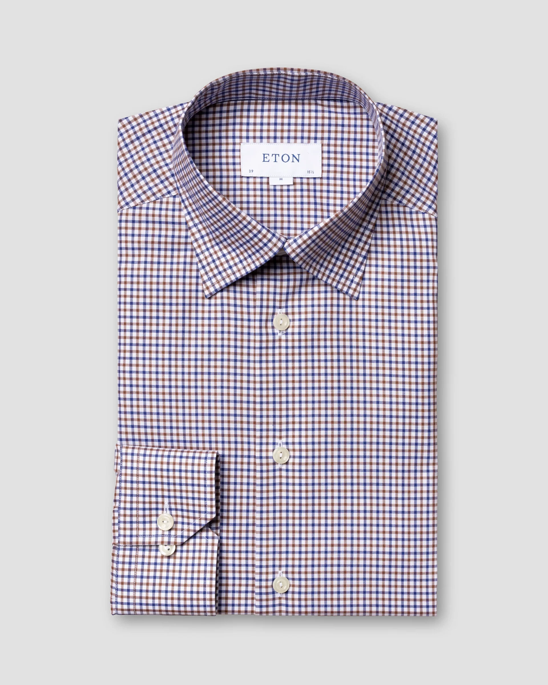 Eton Brown & Blue Check Twill Dress Shirt | Contemporary fit | Size  39