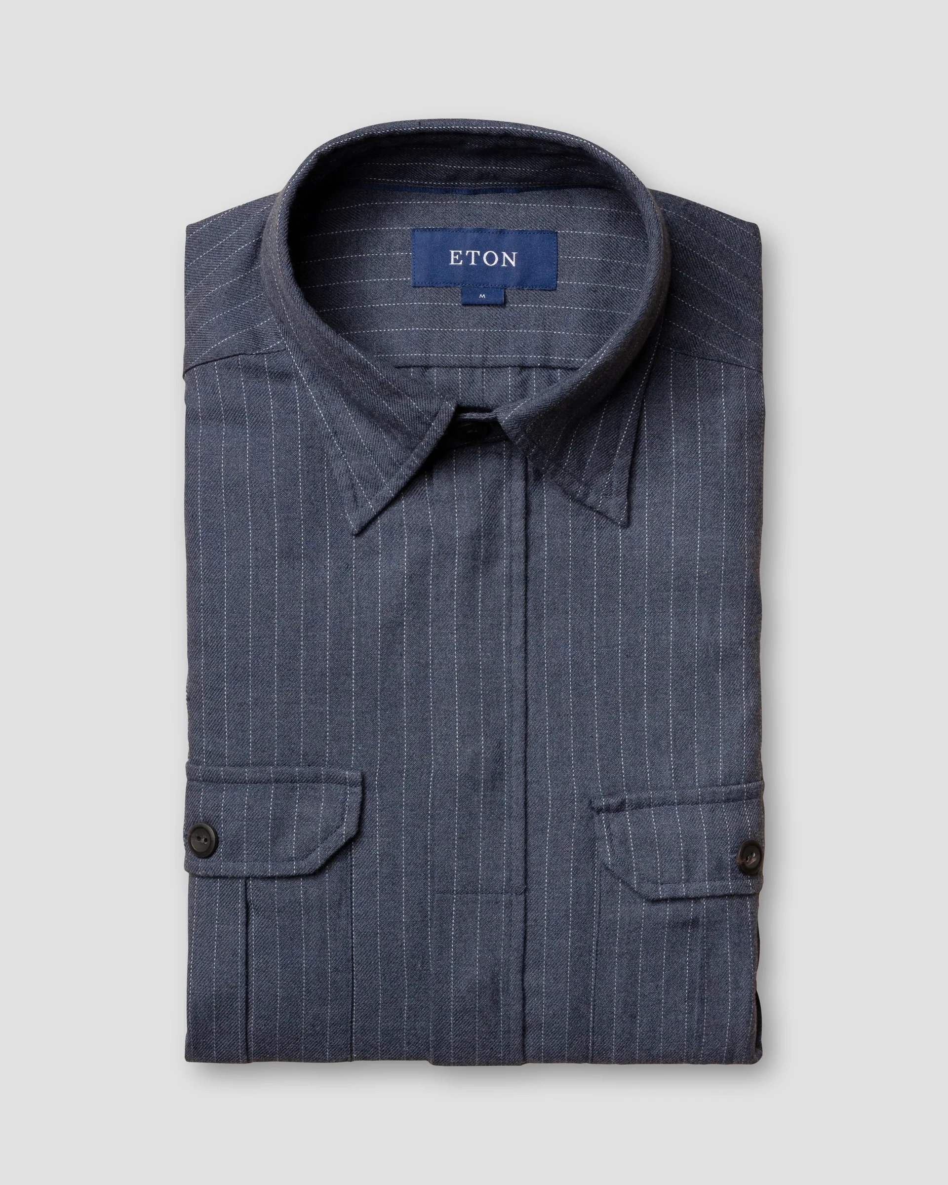 Eton Blue Pinstripe Four-Pocket Overshirt | Relaxed fit | Size  M