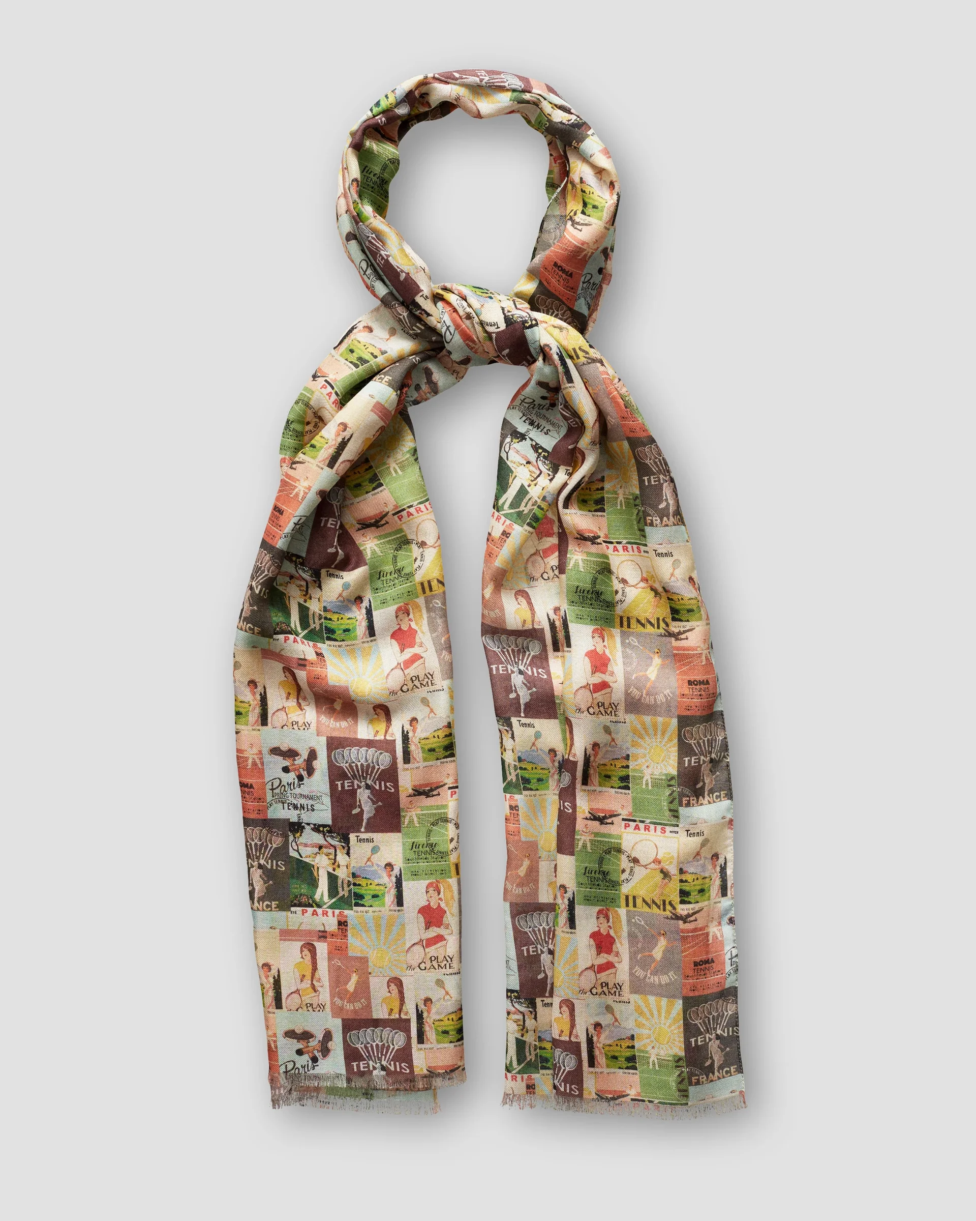 Eton Vintage Tennis Poster Print Modal & Wool Scarf