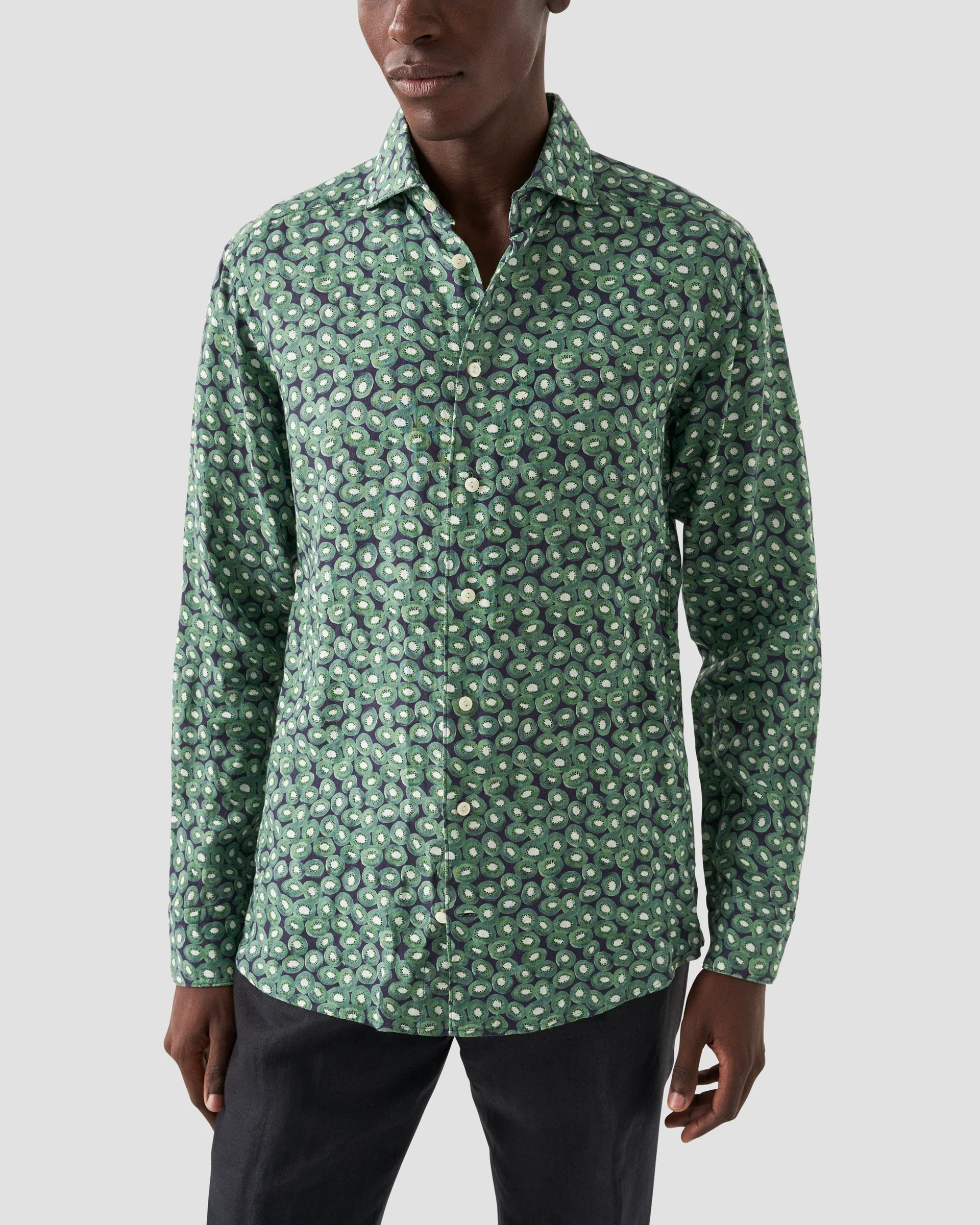 Eton Green Kiwi Print Linen Shirt | Contemporary fit | Size  41