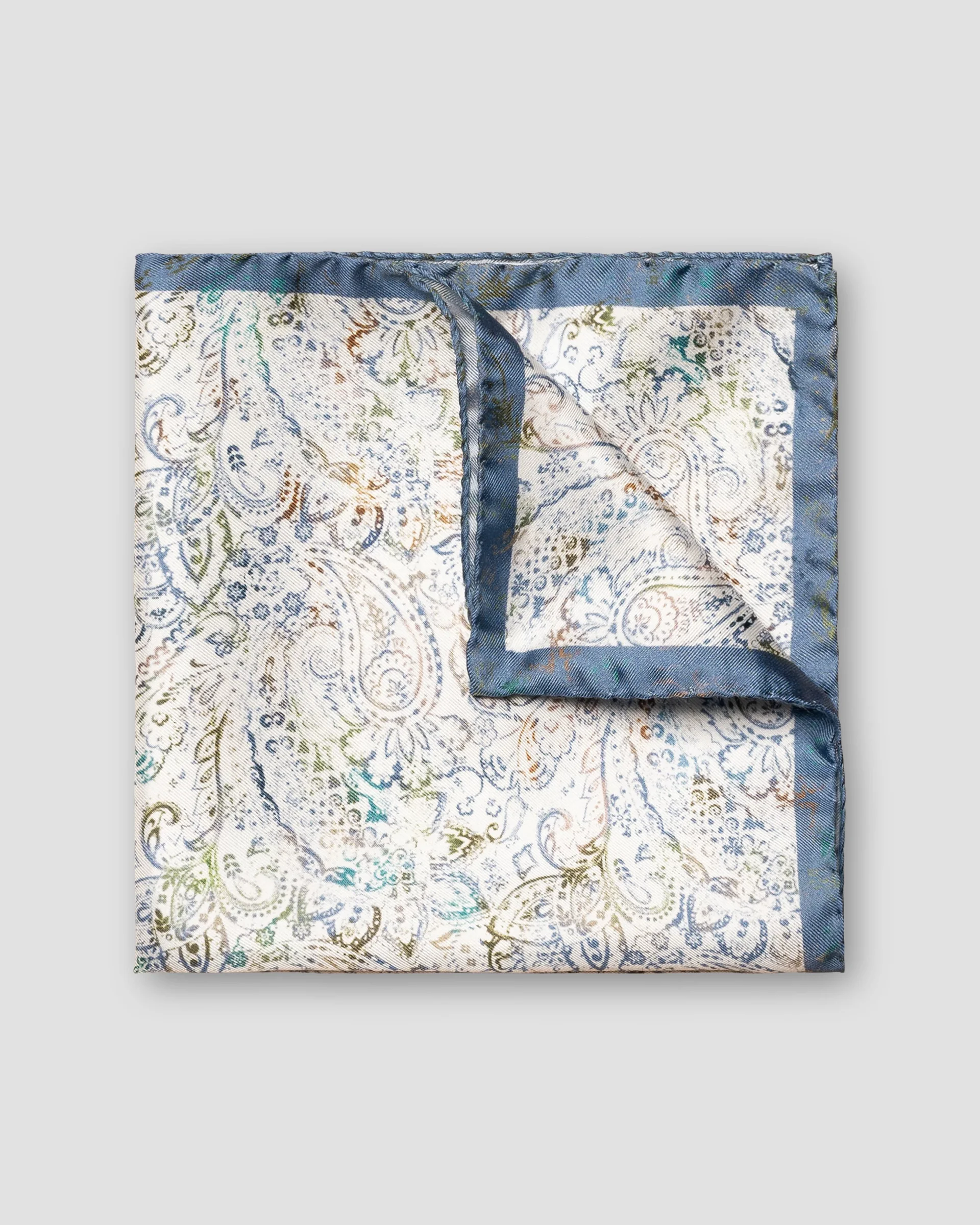 Eton White Paisley Print Silk Pocket Square
