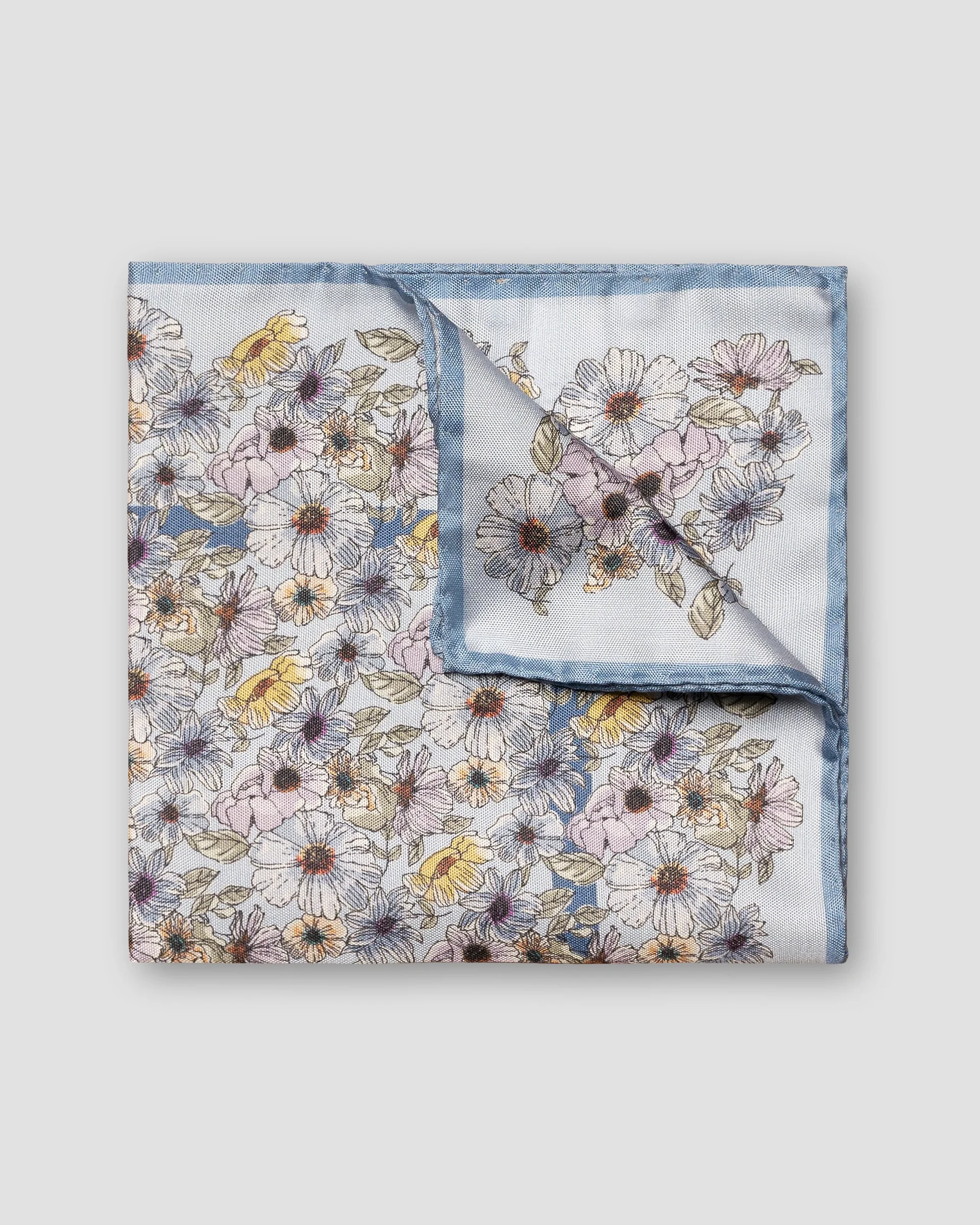 Eton Light Blue Floral Print Tussah Silk Pocket Square