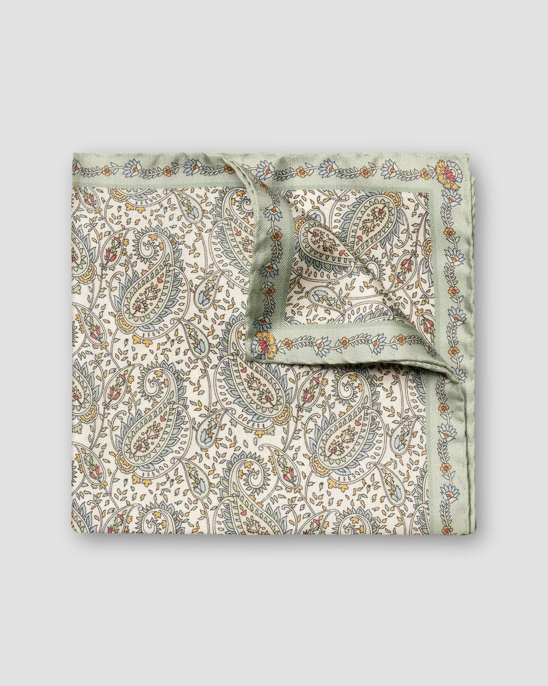 Eton Light Green Paisley Print Tussah Silk Pocket Square