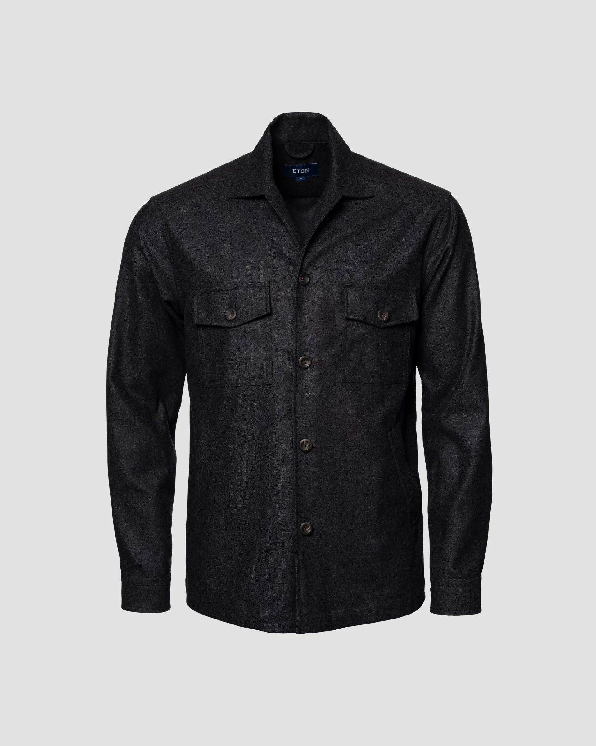 Eton Dark Blue Herringbone Wool-Cashmere Flannel Overshirt | Relaxed fit | Size  XS
