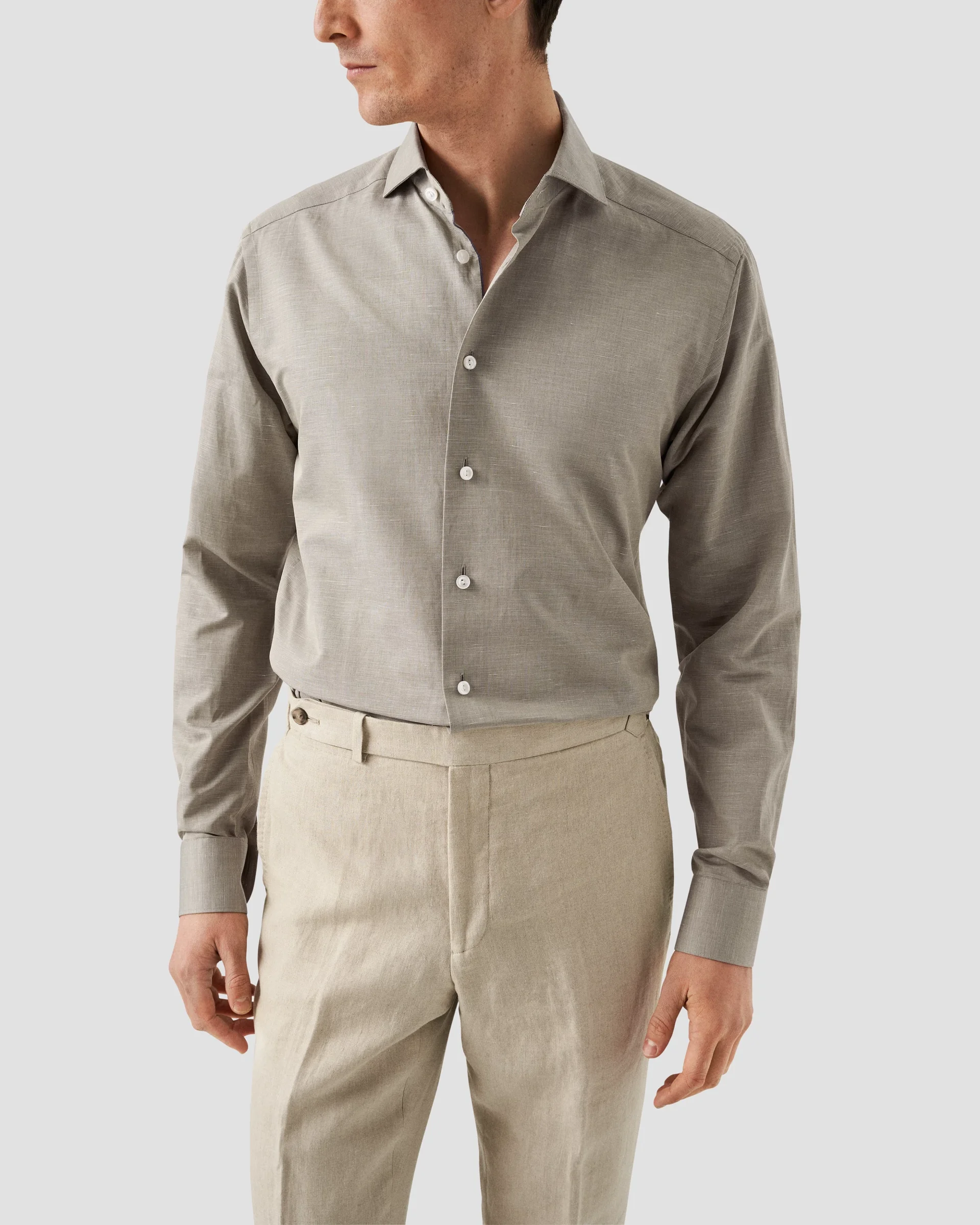 Eton Dark Green Wrinkle Free Cotton Linen Shirt | Contemporary fit | Size  38