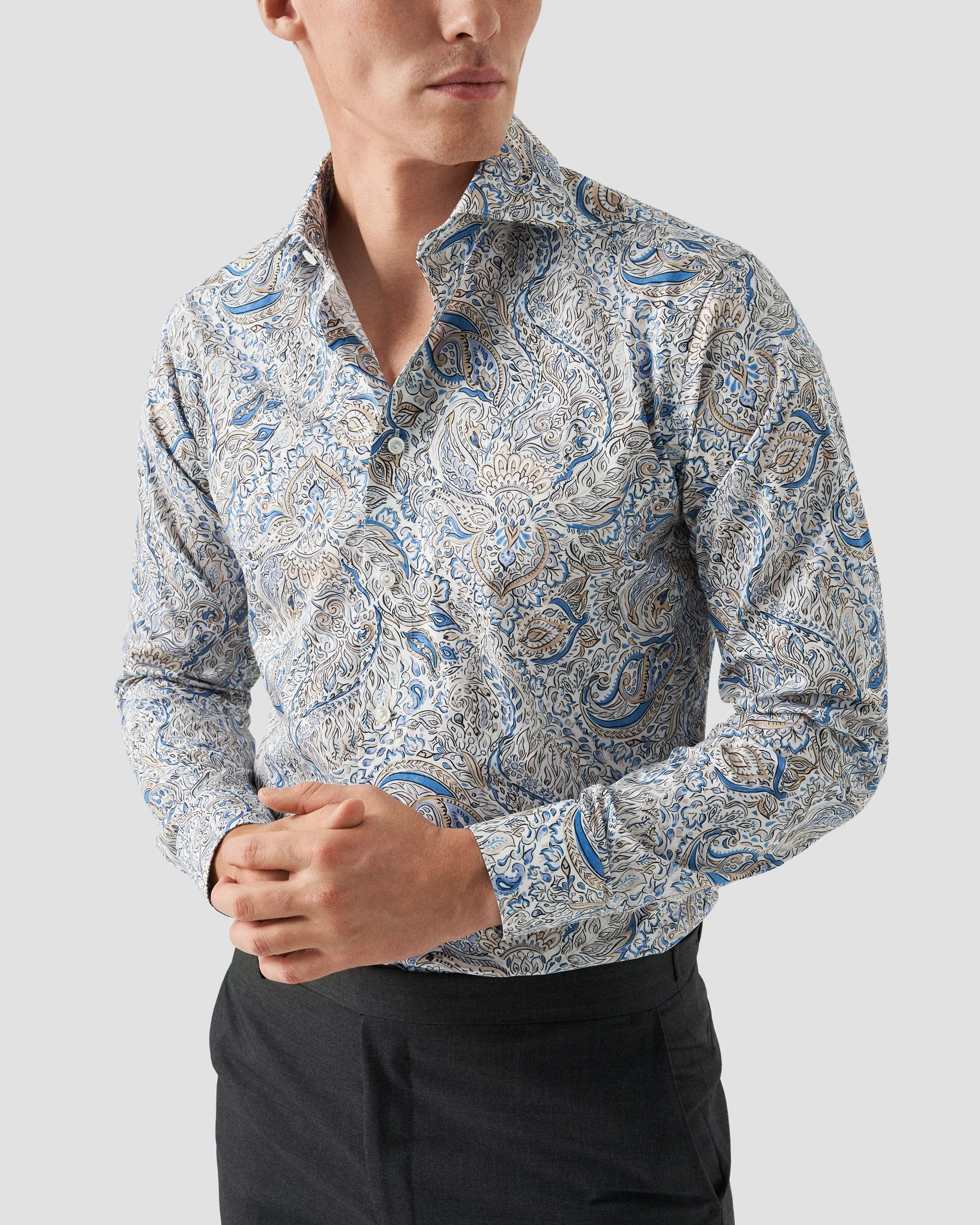 Eton Blue Paisley Print Fine Twill Dress Shirt | Contemporary fit | Size  41