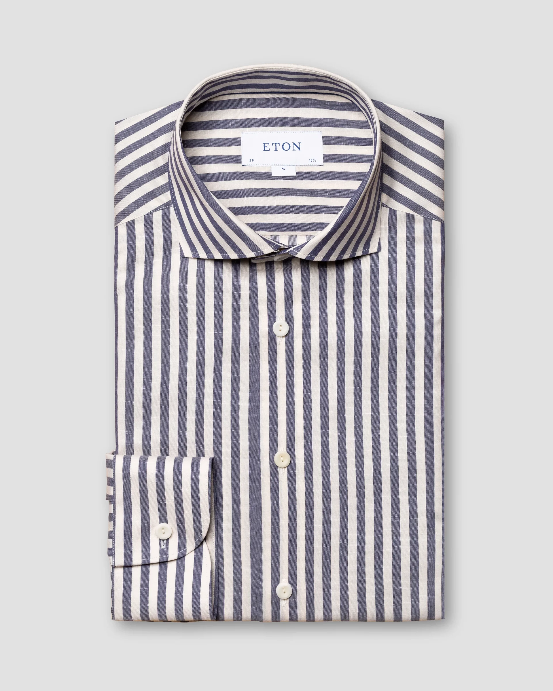 Eton Navy Striped Wrinkle-free Cotton-Linen Shirt | Slim fit | Size  39
