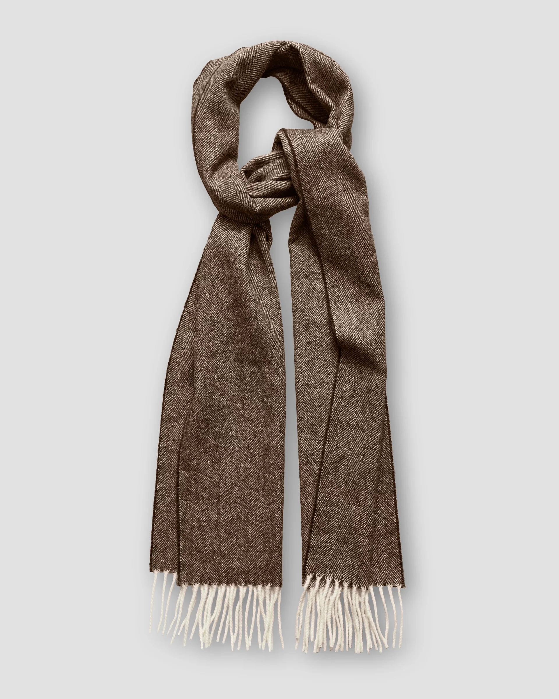 Eton Brown Herringbone Wool Scarf