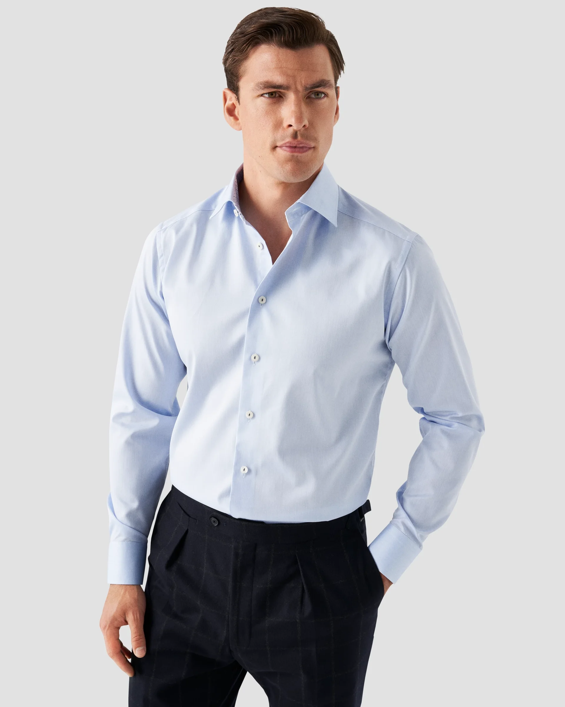 Eton Light Blue Signature Twill Shirt - Floral Contrast Details | Contemporary fit | Size  44