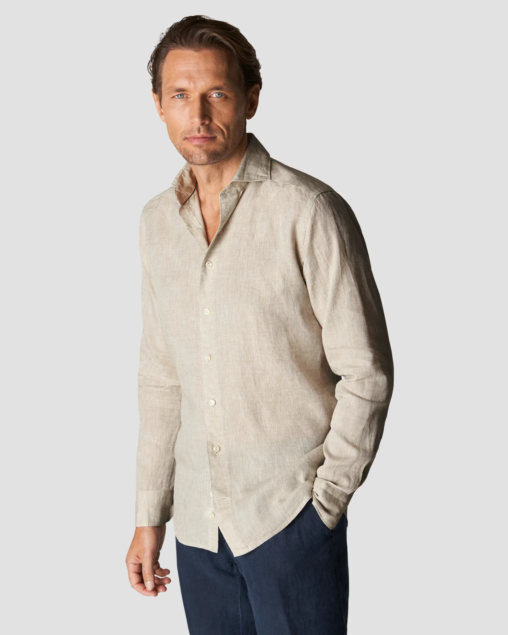 Eton Light Brown Linen Shirt - Wide Spread | Contemporary fit - casual | Size  41