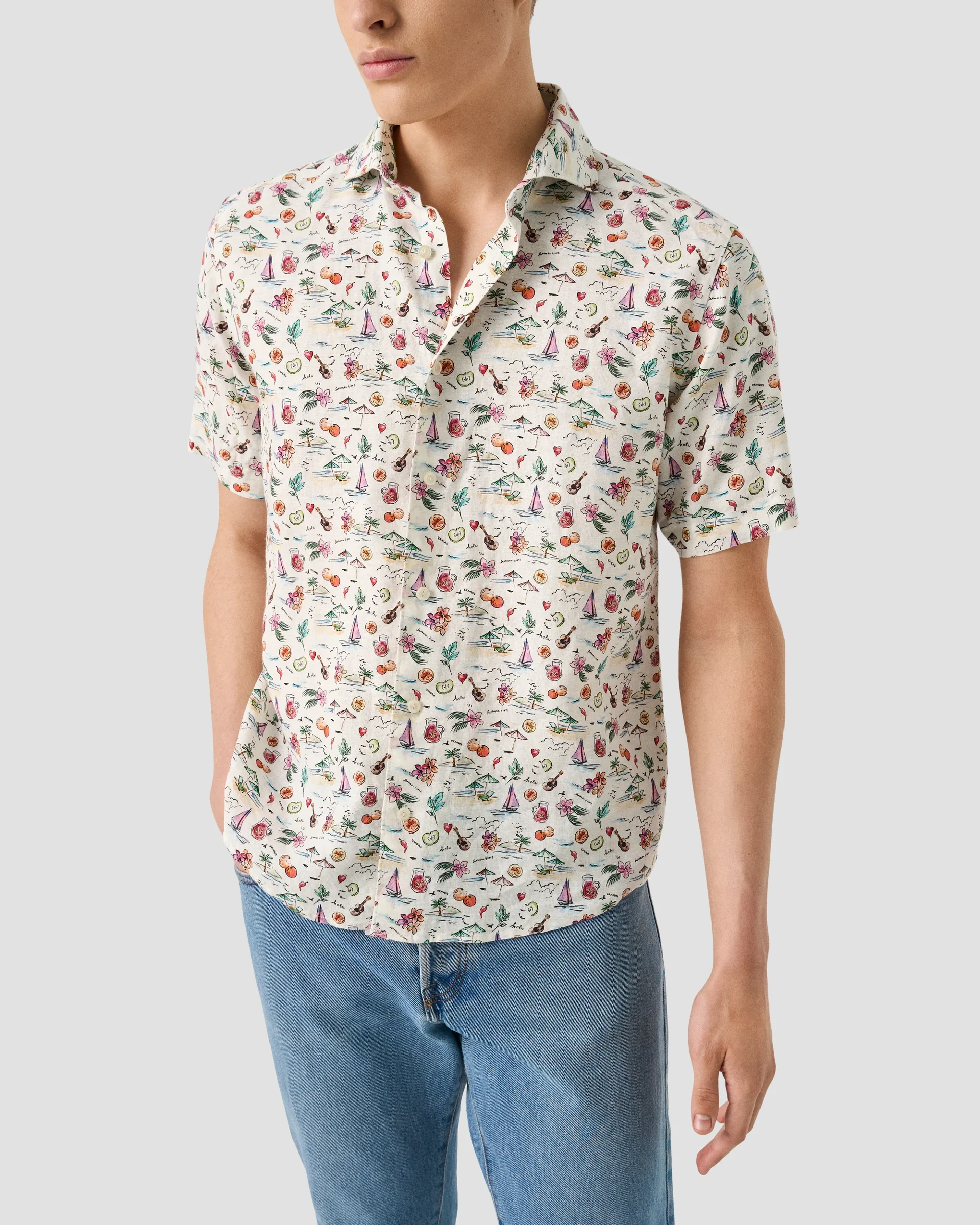 Eton Motif Print Linen Shirt | Regular Fit | Size  S