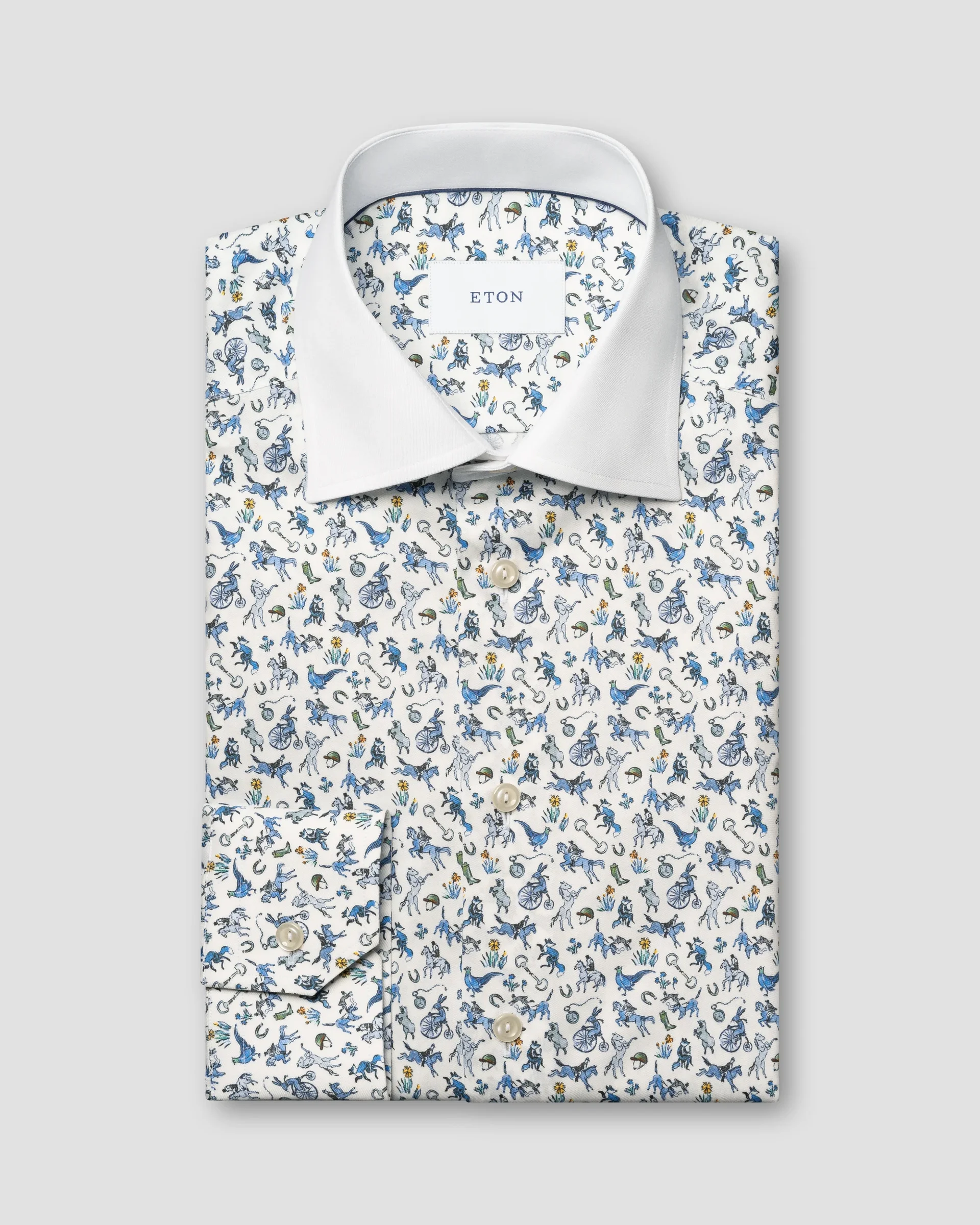 Eton Countryside Motif Print Signature Twill Dress Shirt | Contemporary fit | Size  40