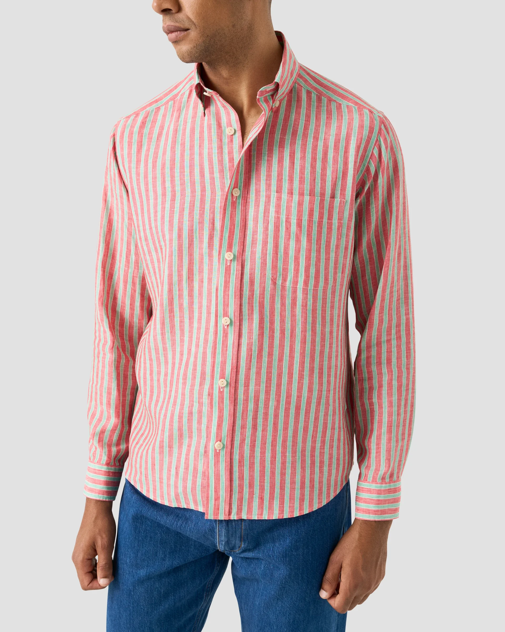 Eton Randig Linen-skjorta | Casual fit | Storlek  S
