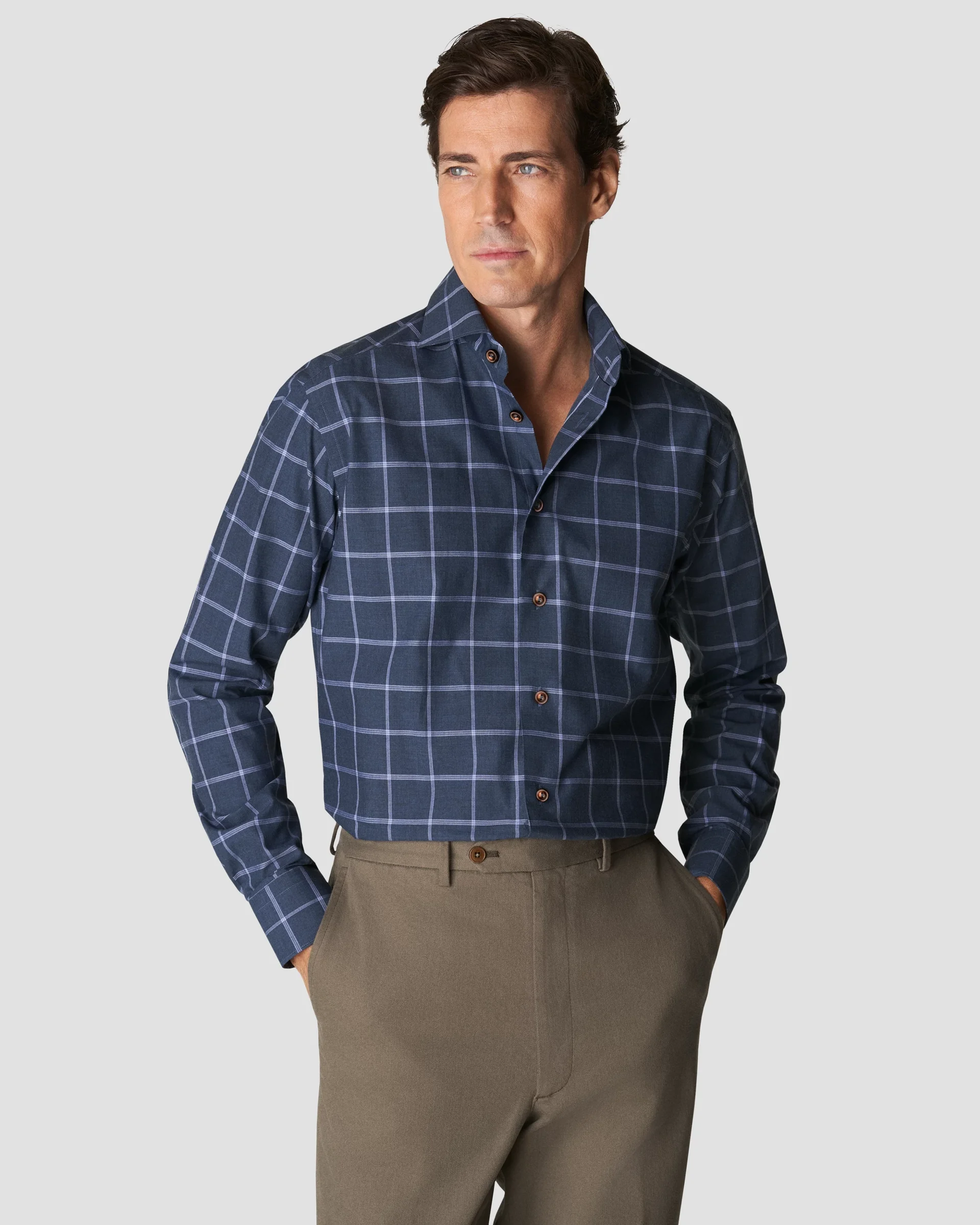 Eton Navy Monochrome Checked Fine Twill Mélange Dress Shirt | Slim fit | Size  42