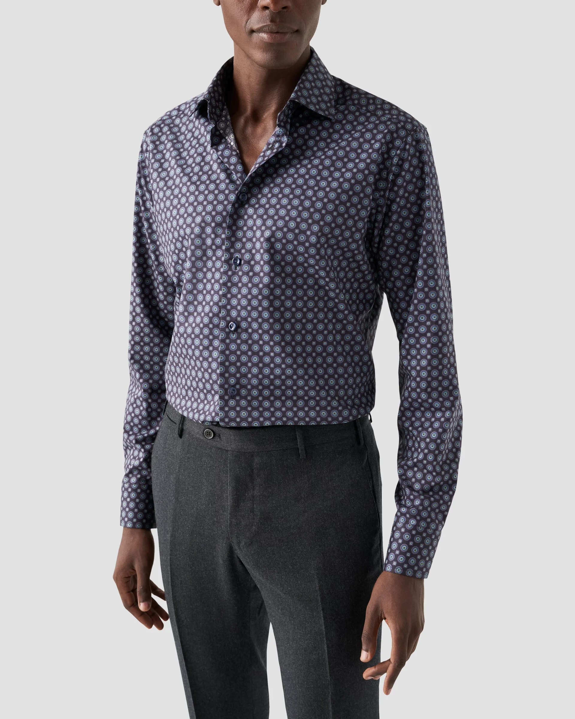 Eton Navy Medallion Print Signature Twill Dress Shirt | Slim fit | Size  36