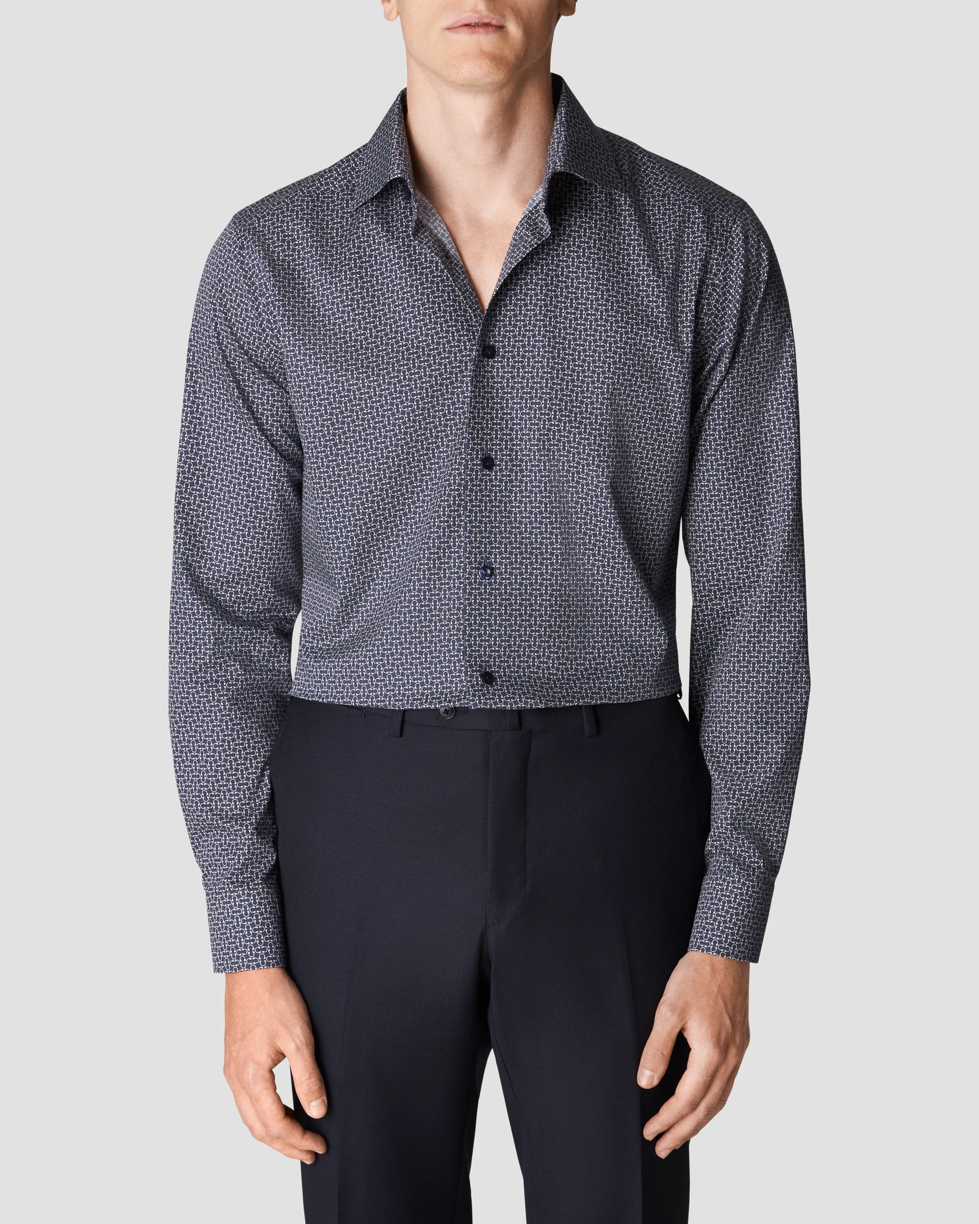 Eton Navy Geometric Print Signature Twill Dress Shirt | Slim fit | Size  39