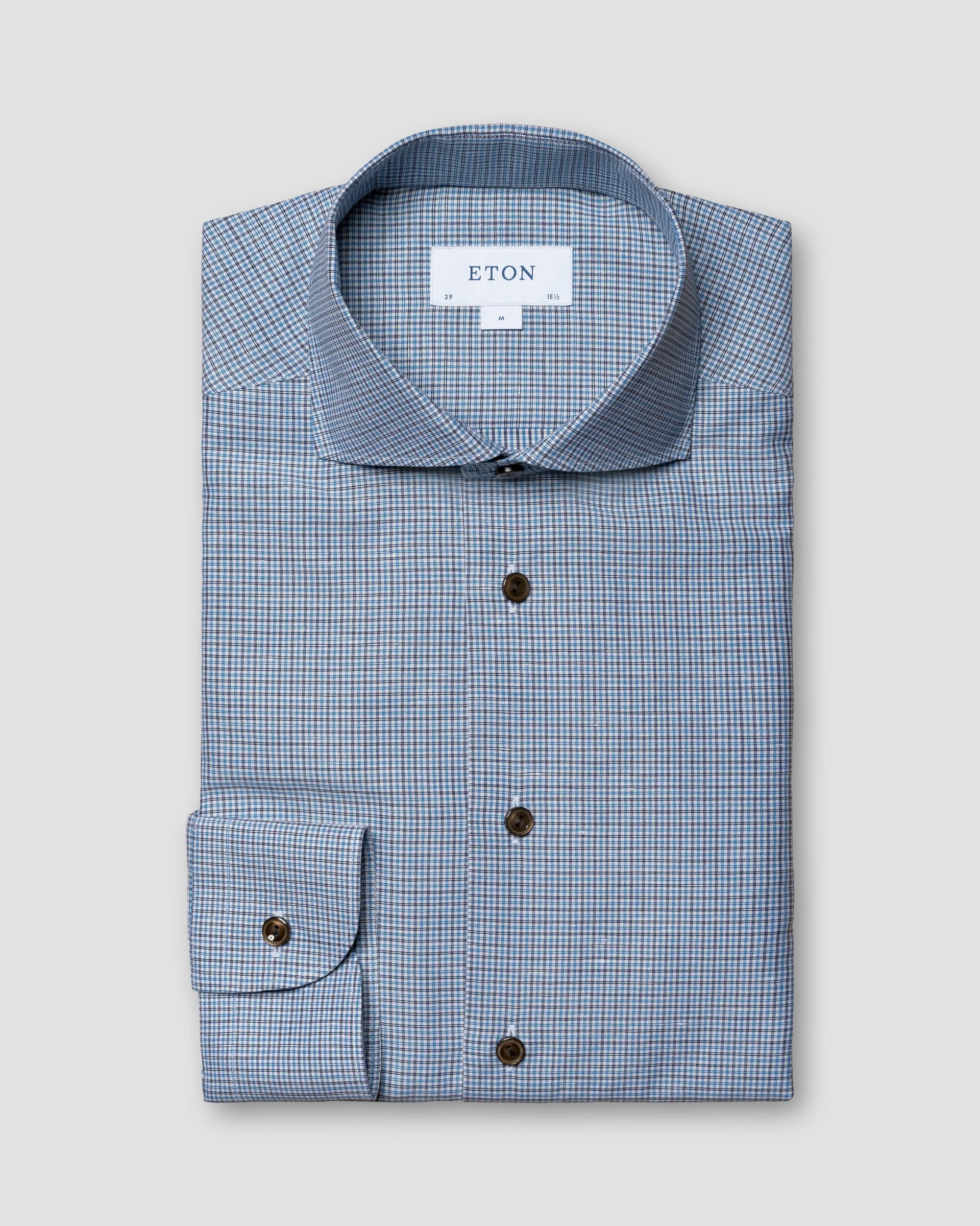 Eton Navy  Checked Wrinkle Free Cotton Linen Shirt | Contemporary fit | Size  42