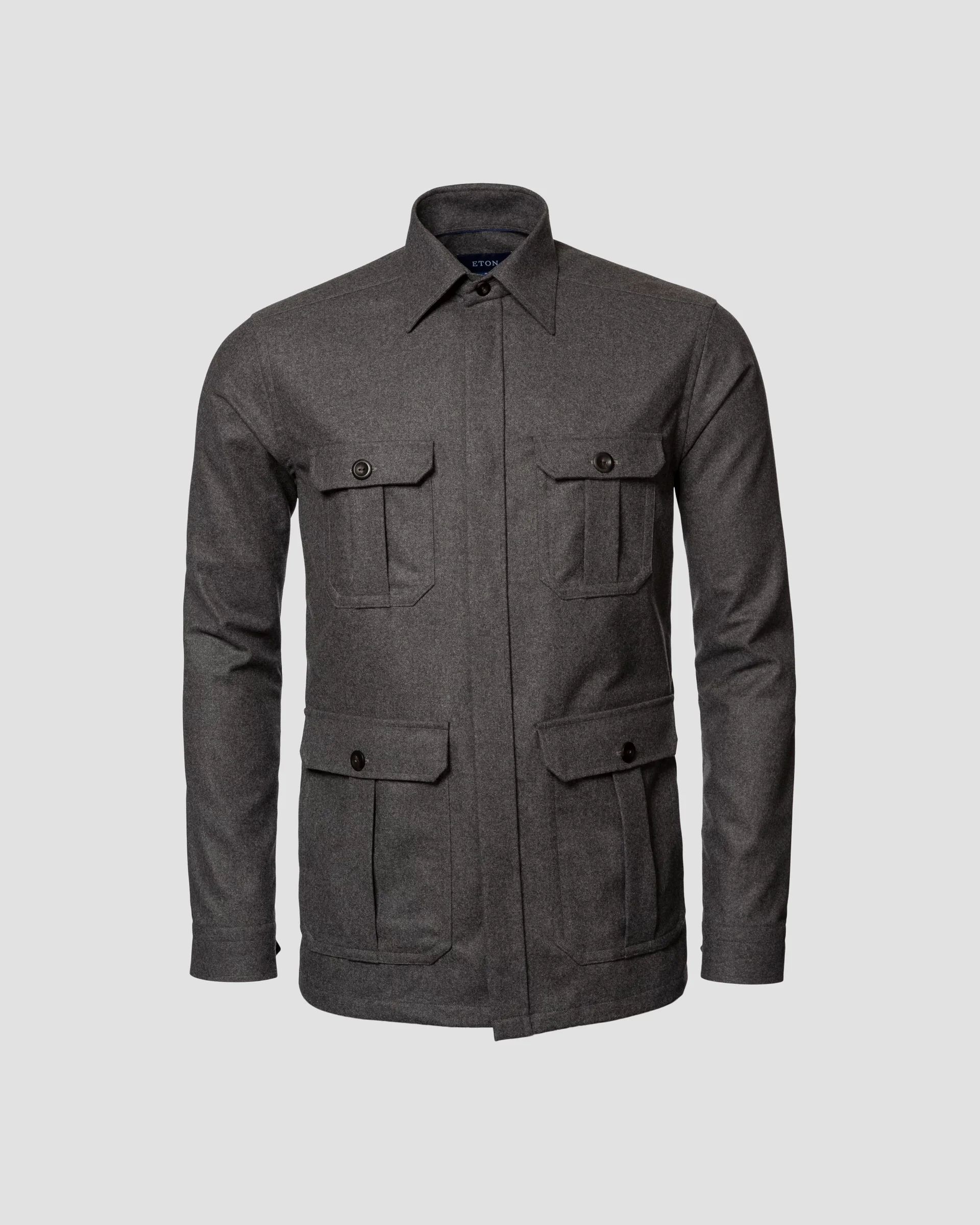 Eton Mid Gray Wool-Cashmere Flannel Overshirt | Relaxed fit | Size  XL