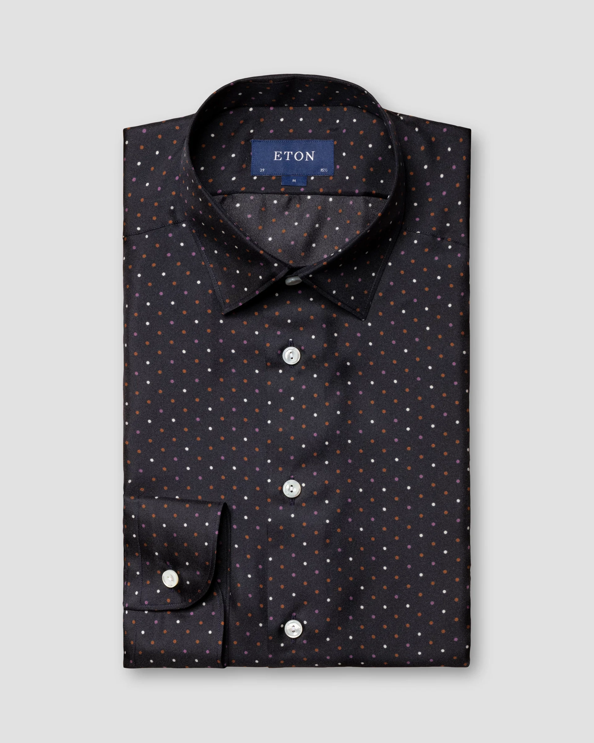 Eton Navy Silk Twill Shirt – Polka Dots | Slim fit - casual | Size  37