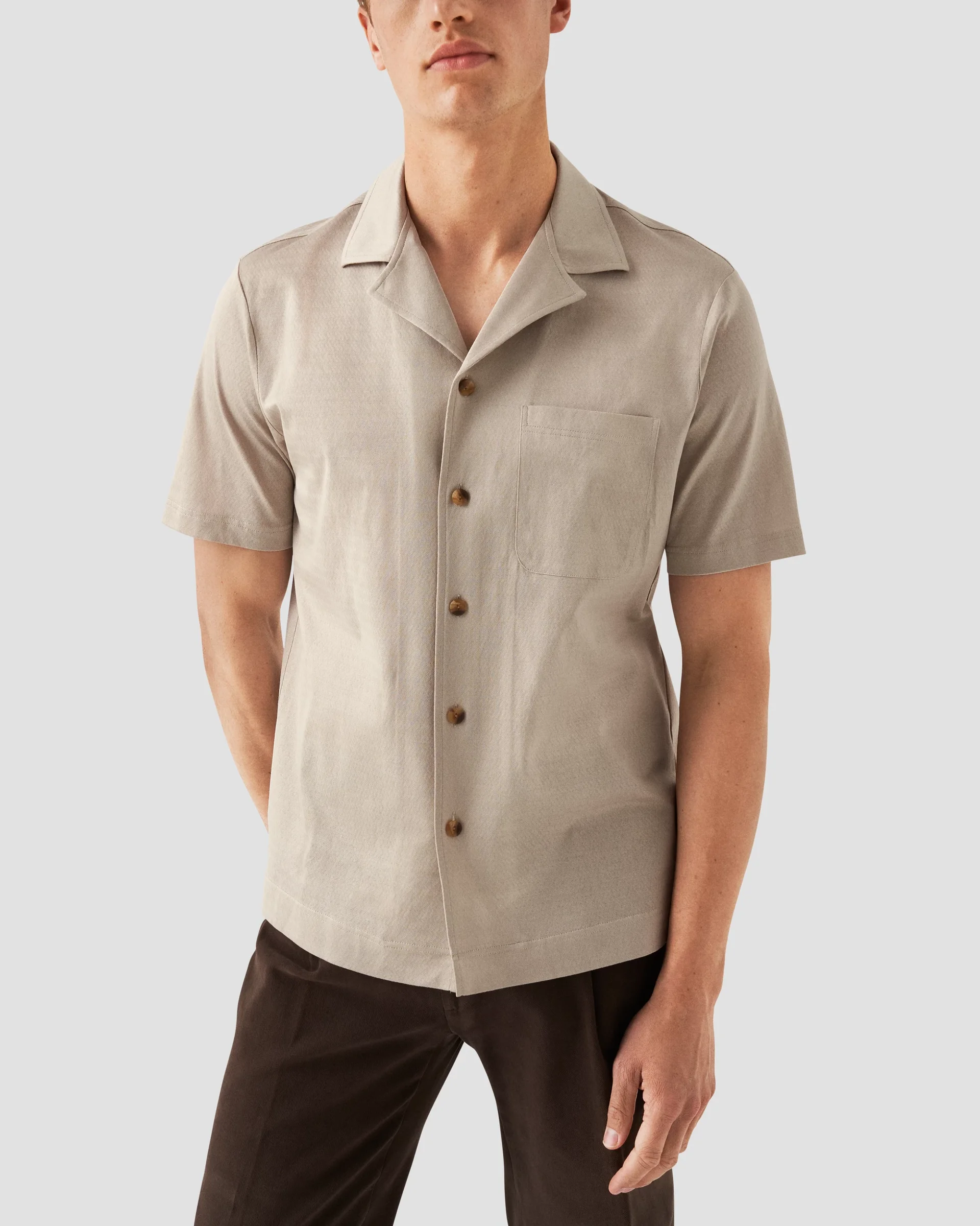 Eton Beige Jaquard Knitted Resort Shirt | Regular Fit | Size  L