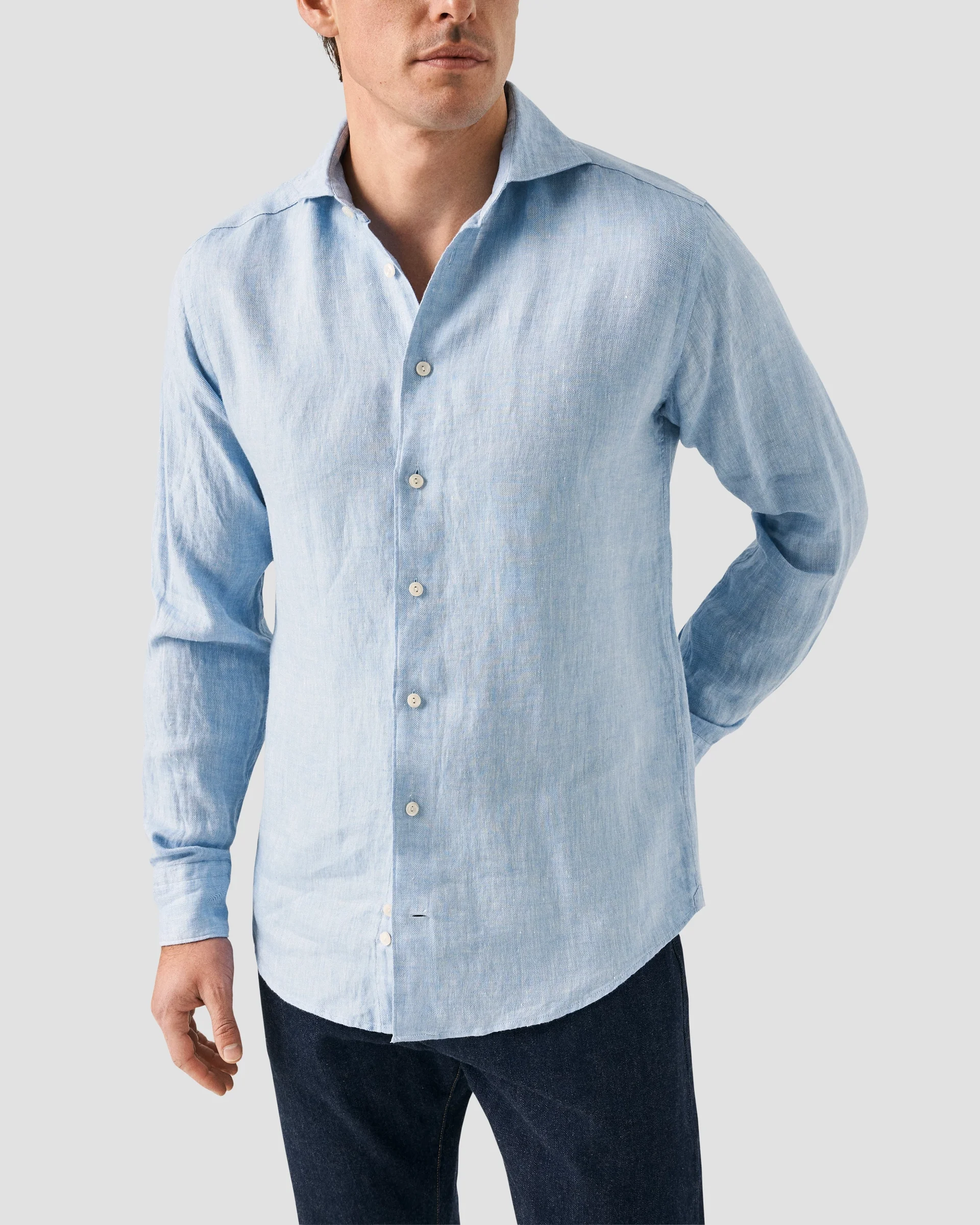 Eton Blå Skjorta Linnetwill | Contemporary fit | Storlek  45