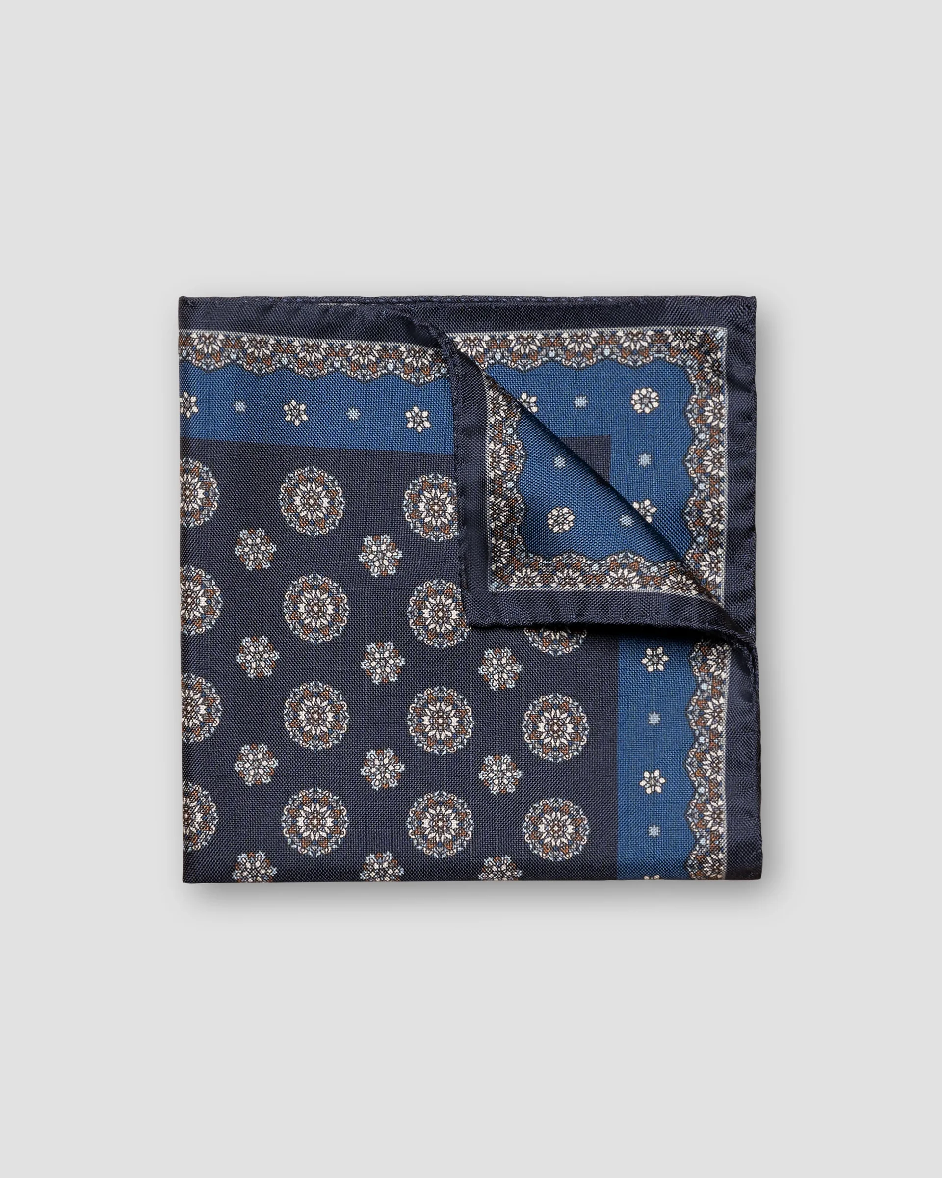 Eton Navy Medallion Print Silk Pocket Square