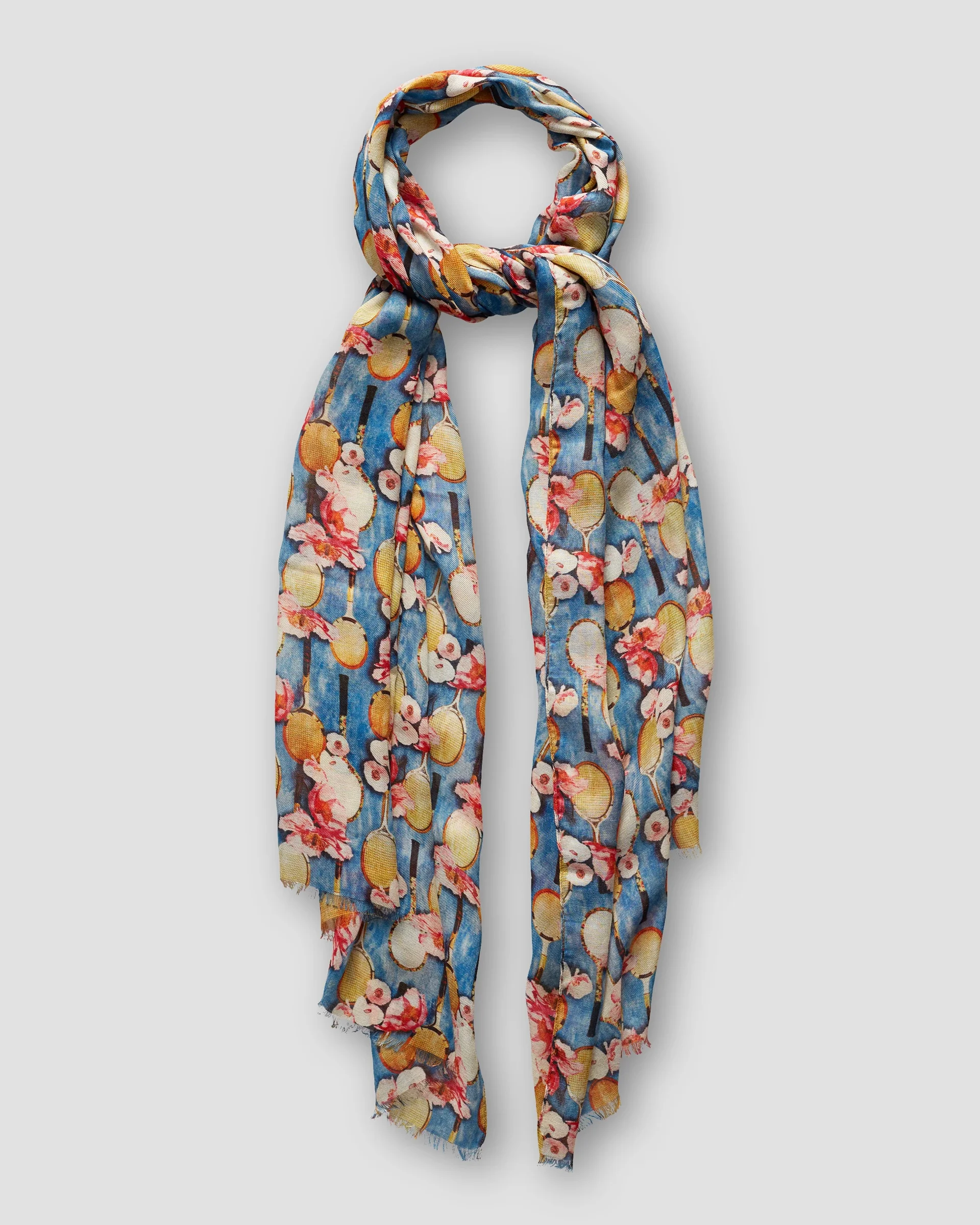 Eton Mid Blue Scarf With Tennis Print