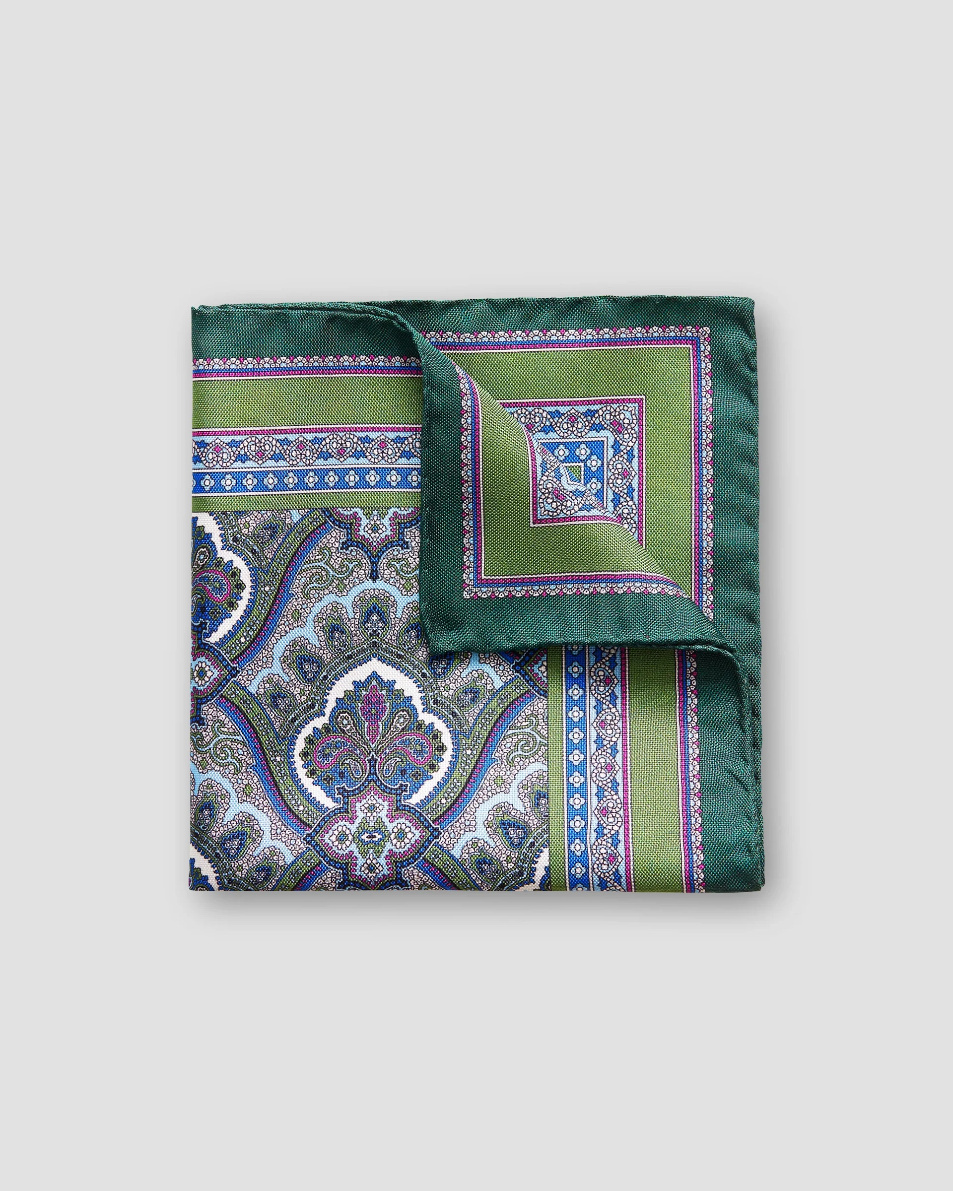 Eton Green Paisley Print Pocket Square