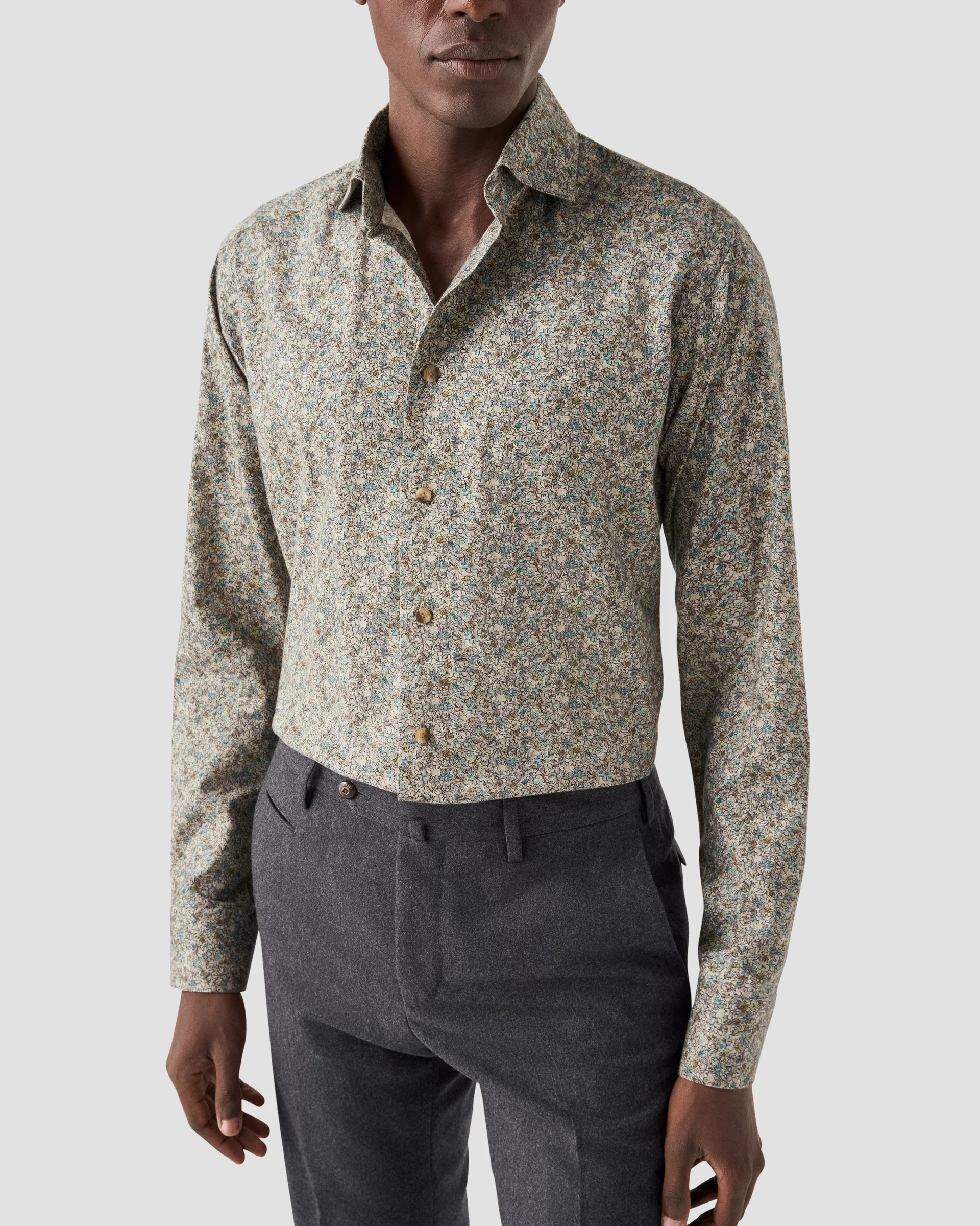 Eton Light Brown Floral Print Signature Twill Dress Shirt | Slim fit | Size  39