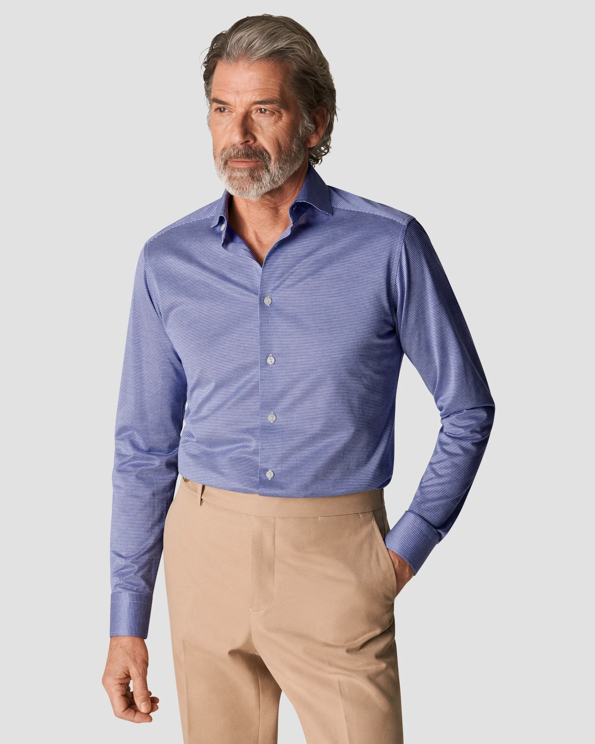 Eton Blue Houndstooth Filo Di Scozia King Knit Shirt | Slim fit | Size  41