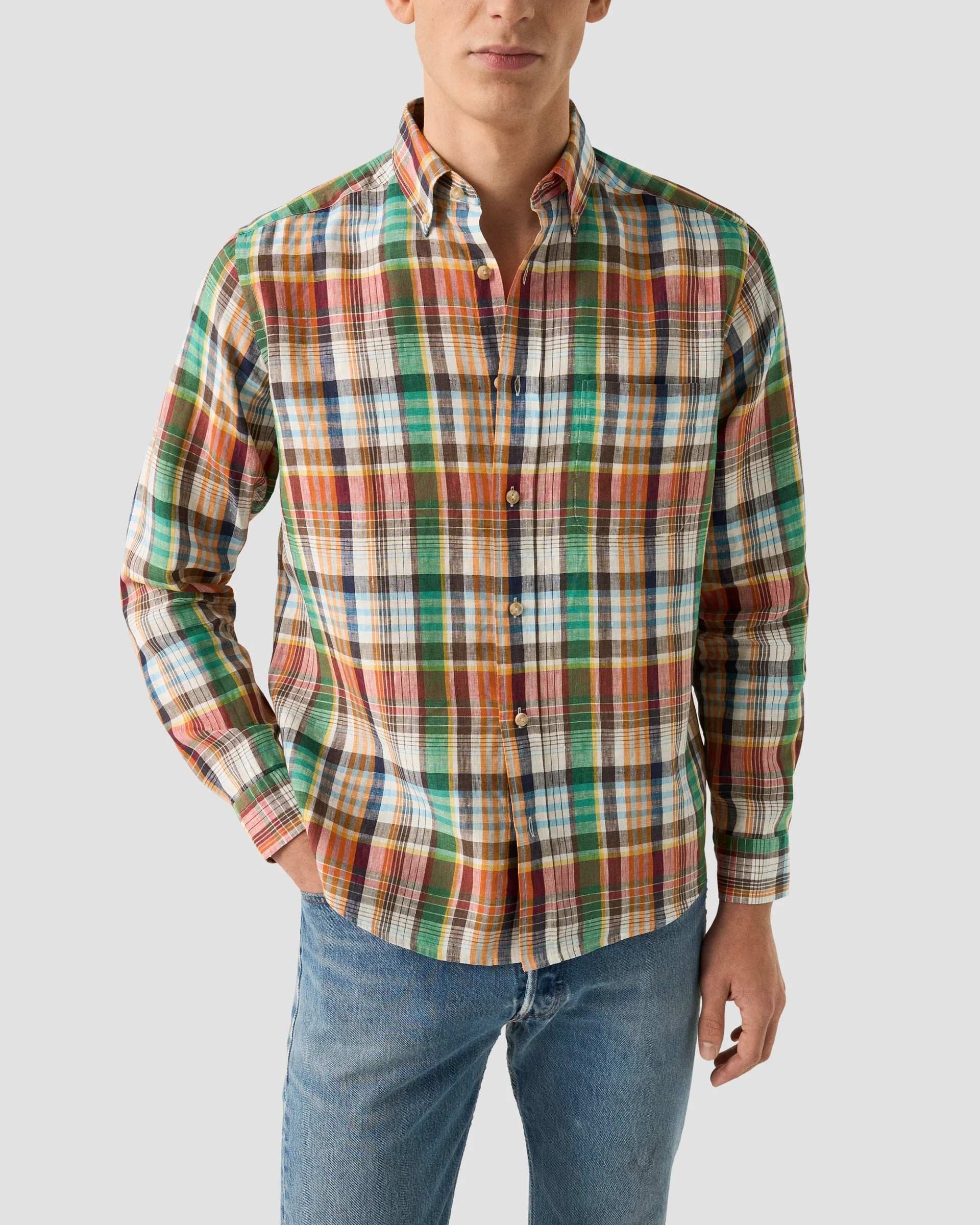 Eton Rutig Linneskjorta | Casual fit | Storlek  S