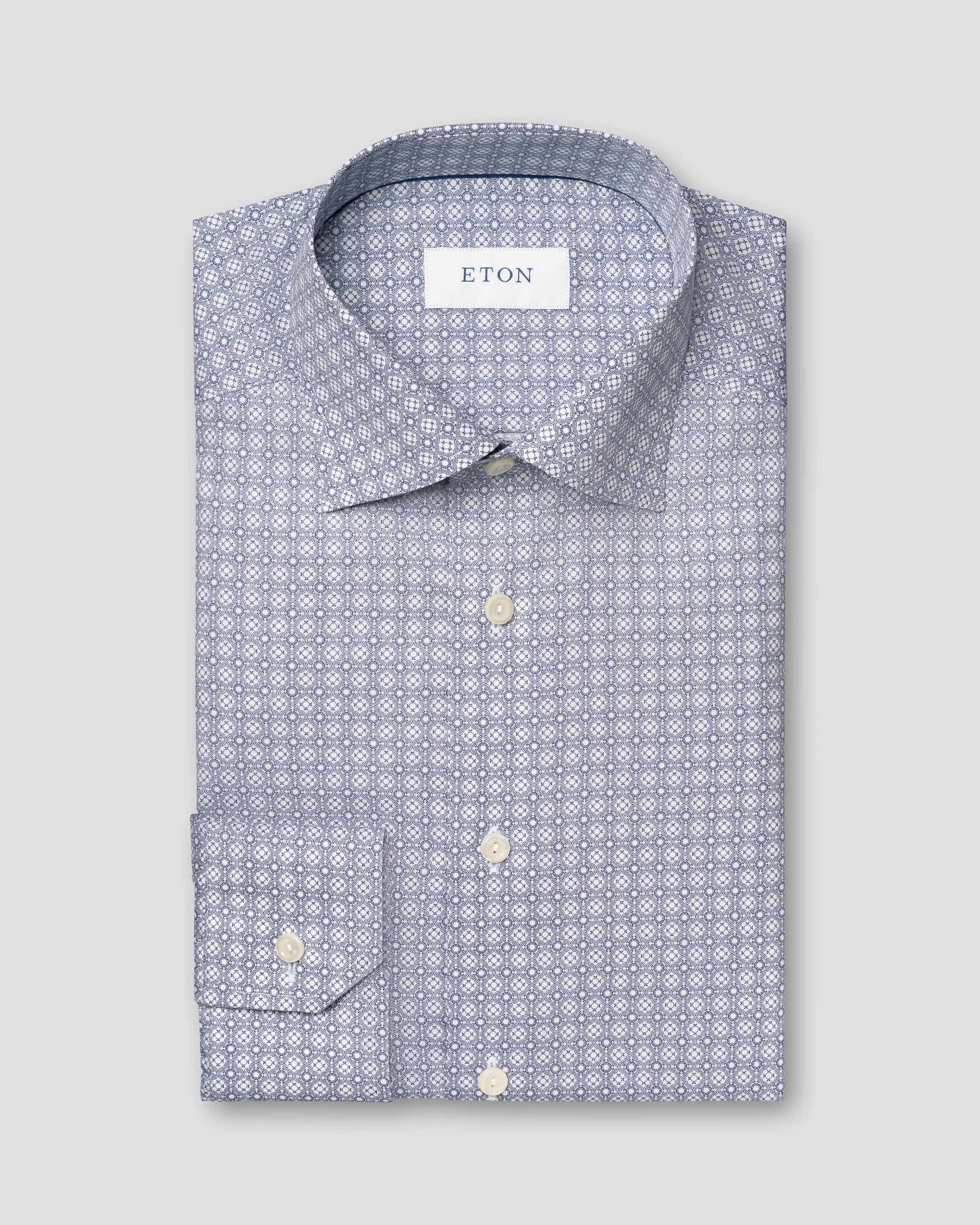 Eton Mid Blue Geometric Signature Poplin Shirt | Contemporary fit | Size  39